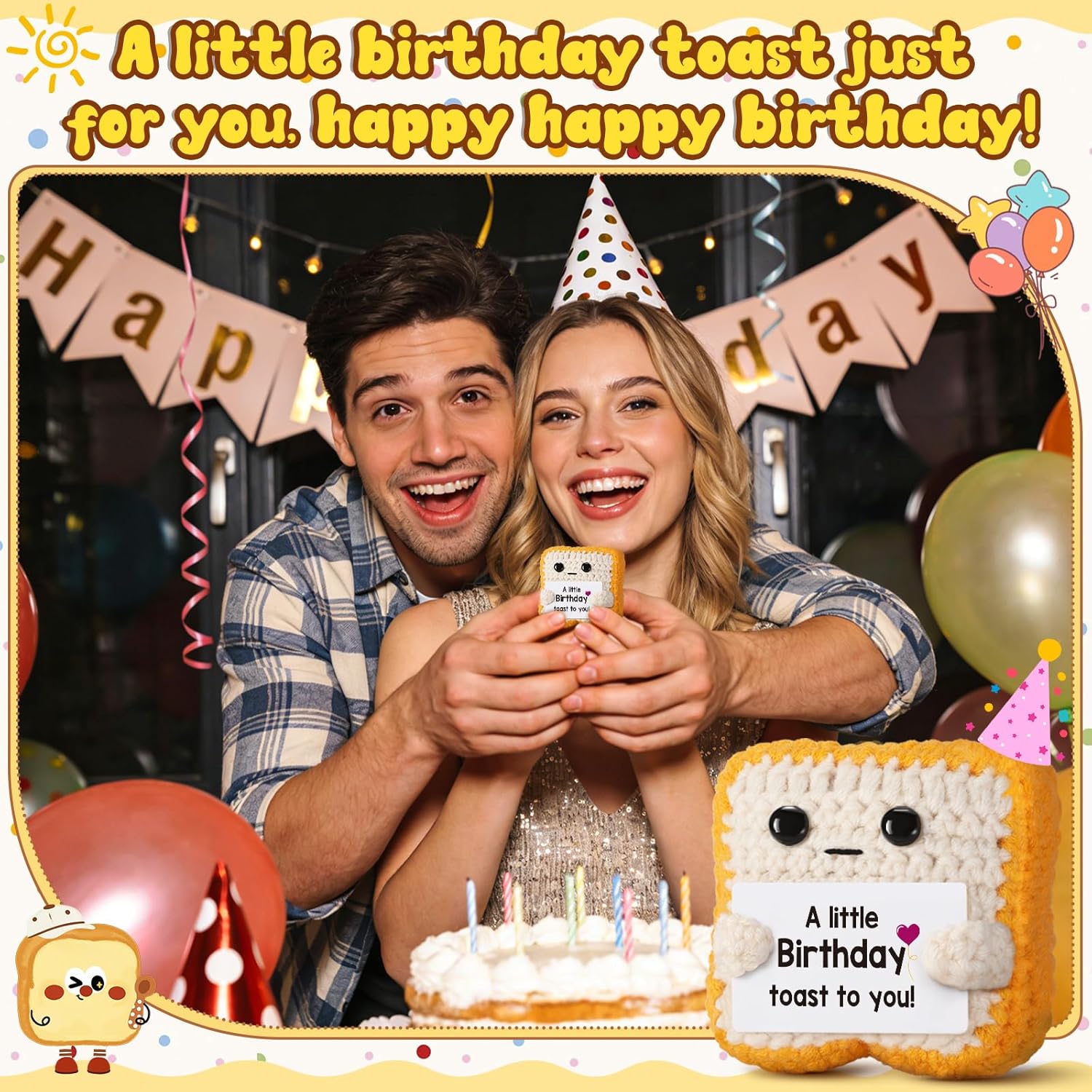 A Little Birthday Toast to You - Funny Happy Birthday Gifts for Women, Men, Mom, Dad, Sister, Best Friend - Unique Birthday Decorations Crochet Toast Gift Card for Her/Him Ideas, Mothers Day