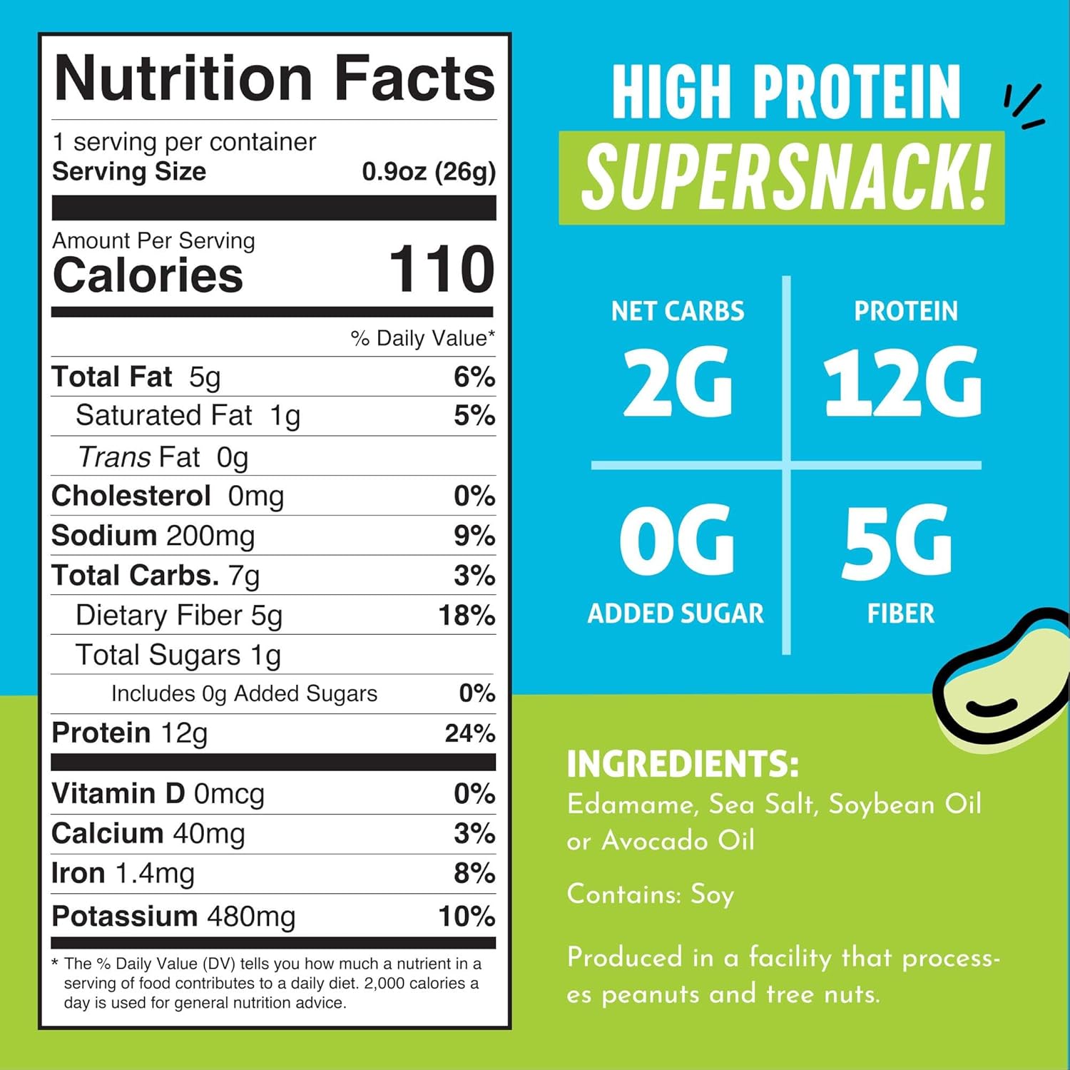 The Only Bean Crunchy Dry Roasted Edamame Snacks (Sea Salt), Healthy High Protein(11g) Keto Food, Low Carb Gluten Free Office Vegan Food 100 Calorie Snack Pack, 0.9oz 10 Pack