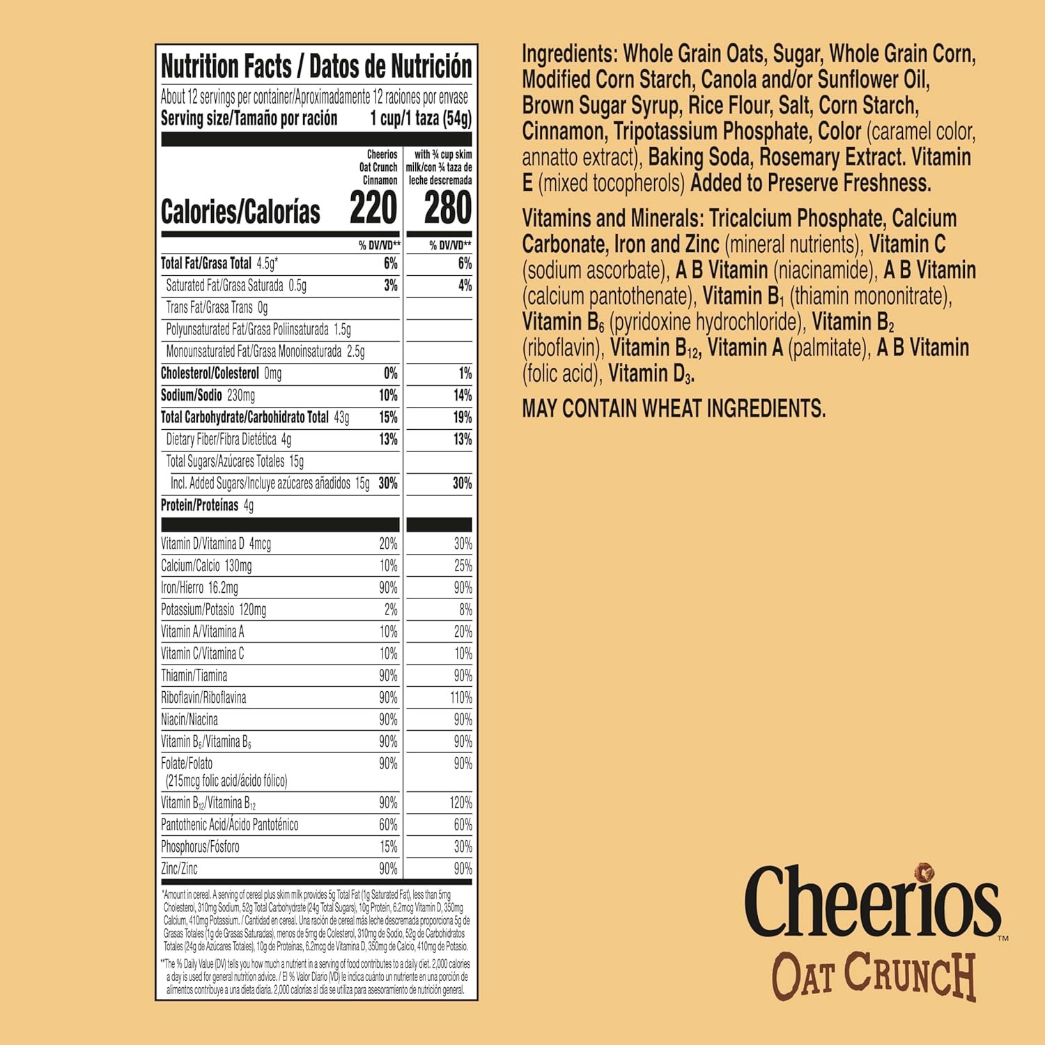 Cheerios Oat Crunch Cinnamon Breakfast Cereal, Made with Whole Grain, Family Size, 24 oz