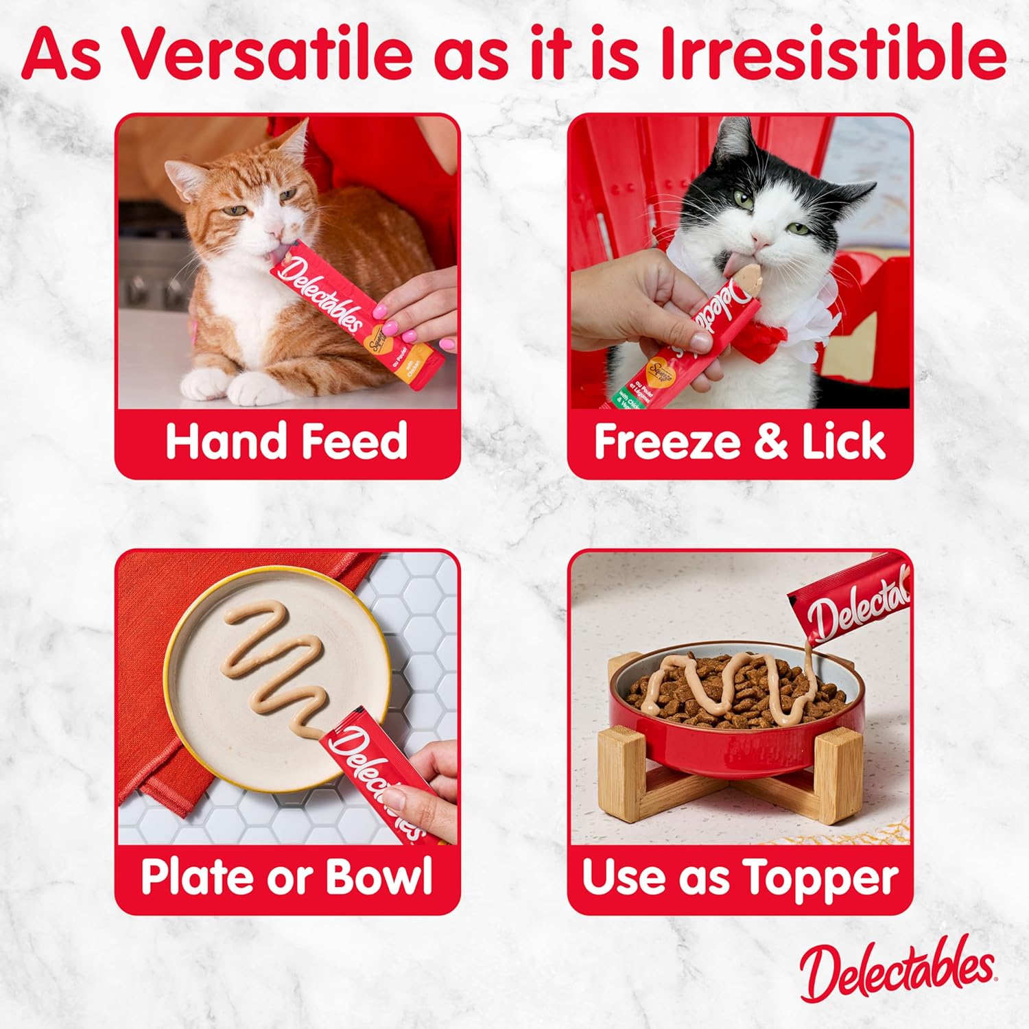Delectables Squeeze Up Variety Pack, Creamy Squeezable Puree, Lickable Wet Cat Treats, Grain Free, No Added Fillers, No By-Products, No Added Preservatives, 0.5 Ounces Tube, 54 Tubes Total