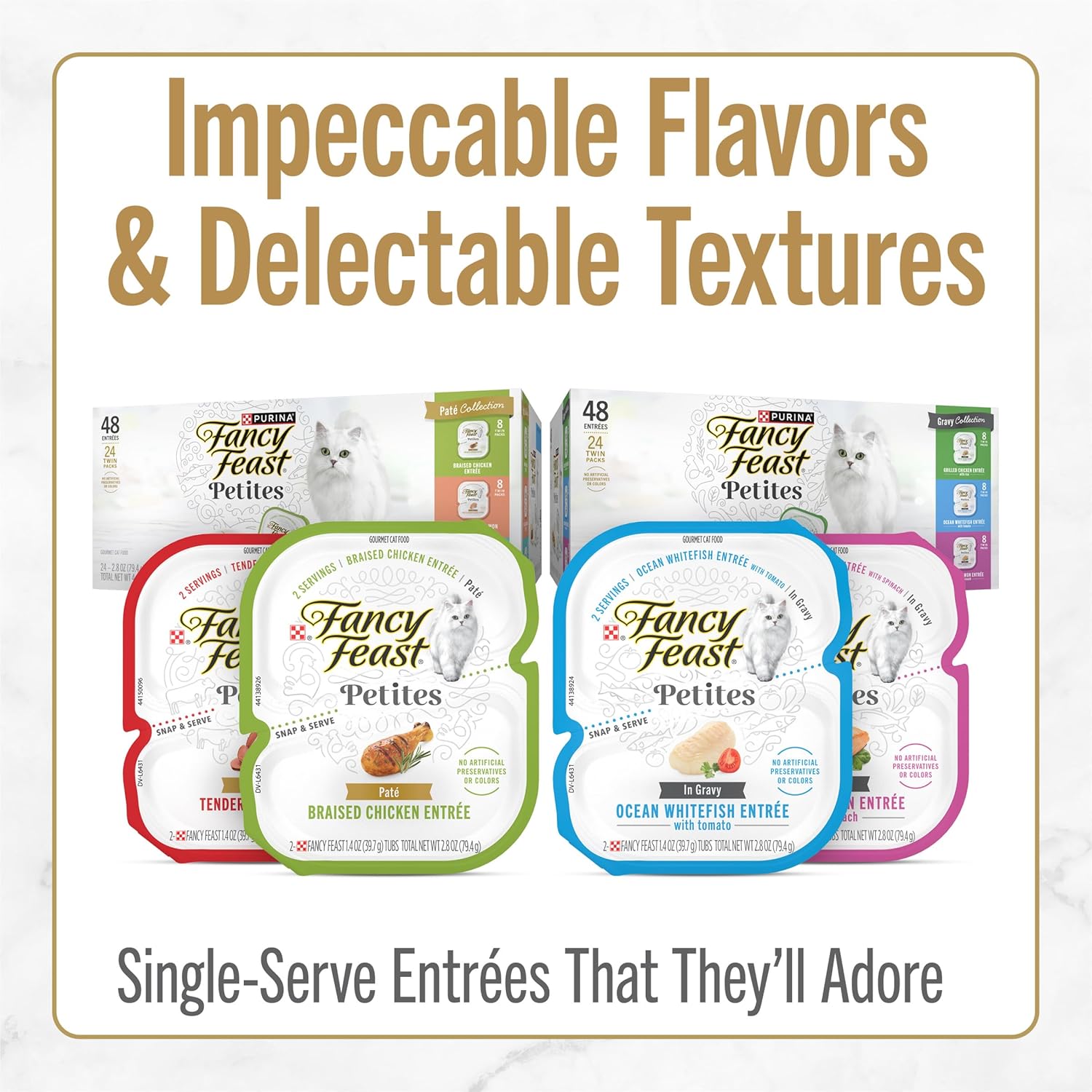 Purina Fancy Feast Gourmet Wet Cat Food Variety Pack, Petites Gravy Collection, break-apart tubs, 48 servings - (Pack of 24) 2.8 oz. Tubs