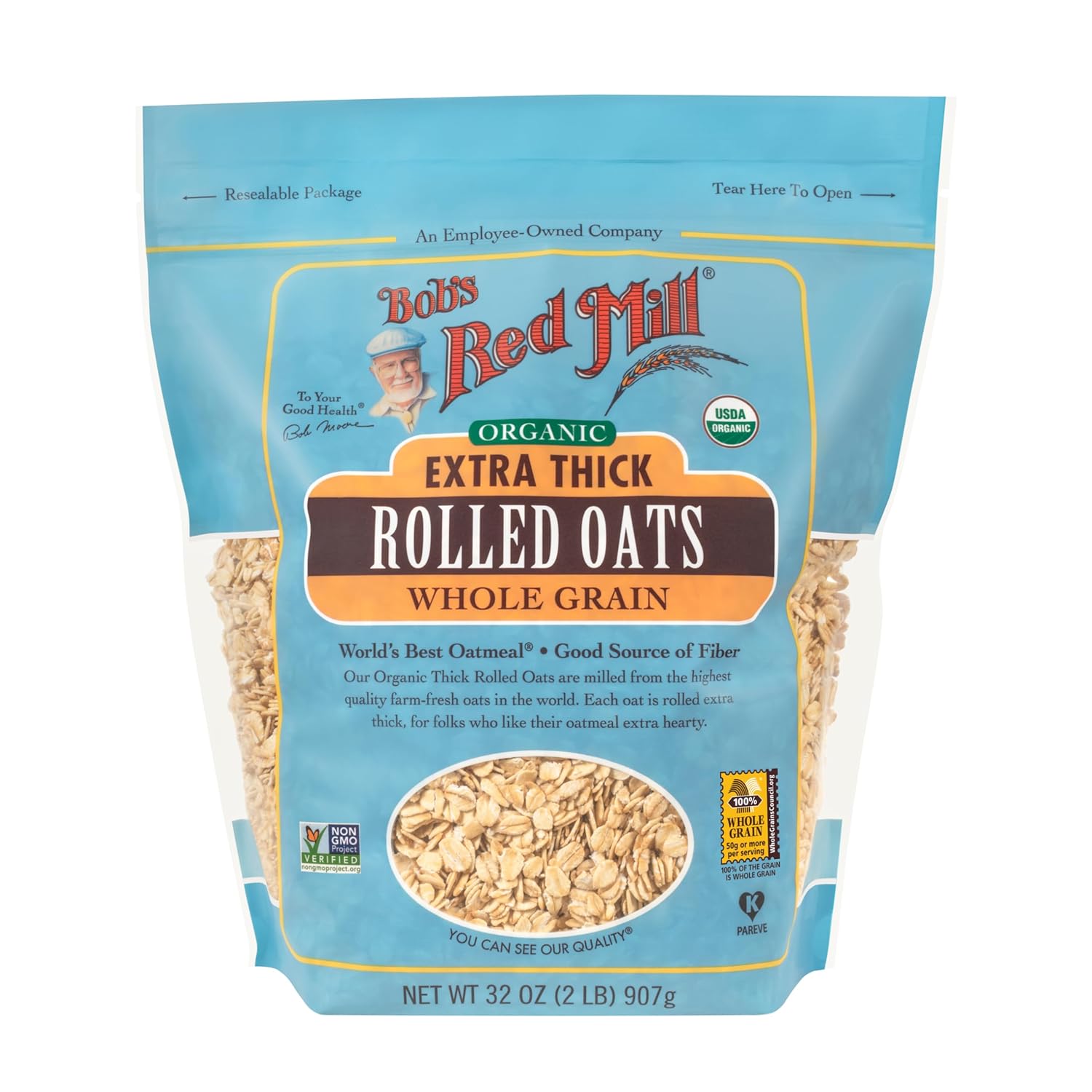 Bob's Red Mill Organic Extra Thick Rolled Oats, 32oz (Pack of 4) - Non GMO, Whole Grain, Vegan, Kosher