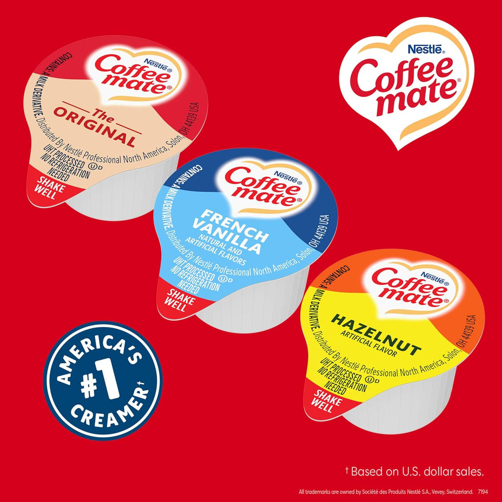 Nestle Coffee mate Creamer Singles Variety Pack, Original, French Vanilla, Hazelnut, Non Dairy, No Refrigeration, 150 Count (Pack of 3)