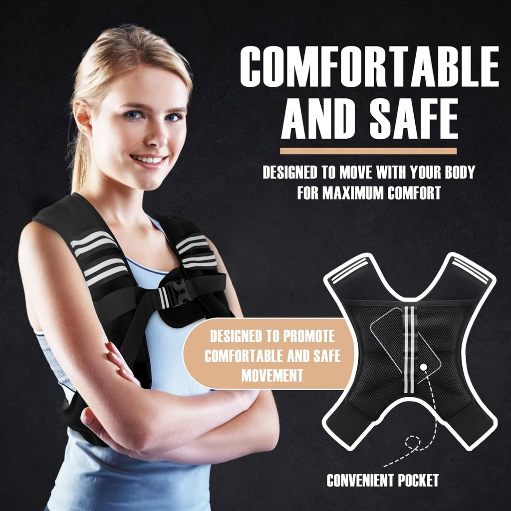 NATURELUX Weighted Vest Men or Women - 5/10/15/20/25/30lbs Weights with Reflective Stripe, Weighted Vest for Workout Equipment for Strength Training Running - Walking Weight Loss