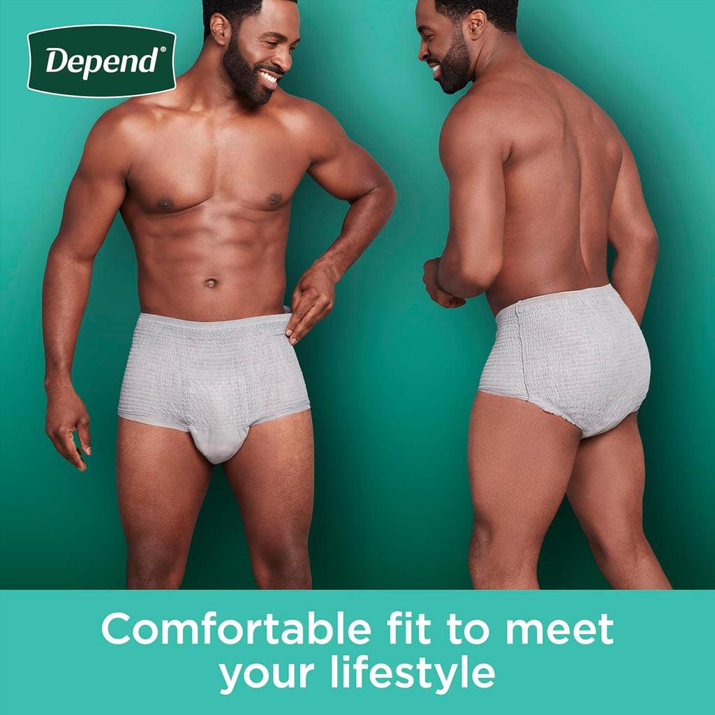 Depend Fresh Protection Adult Diapers, Incontinence Underwear for Men, Disposable, Maximum, Large, Grey, 72 Count (2 Packs of 36), Packaging May Vary