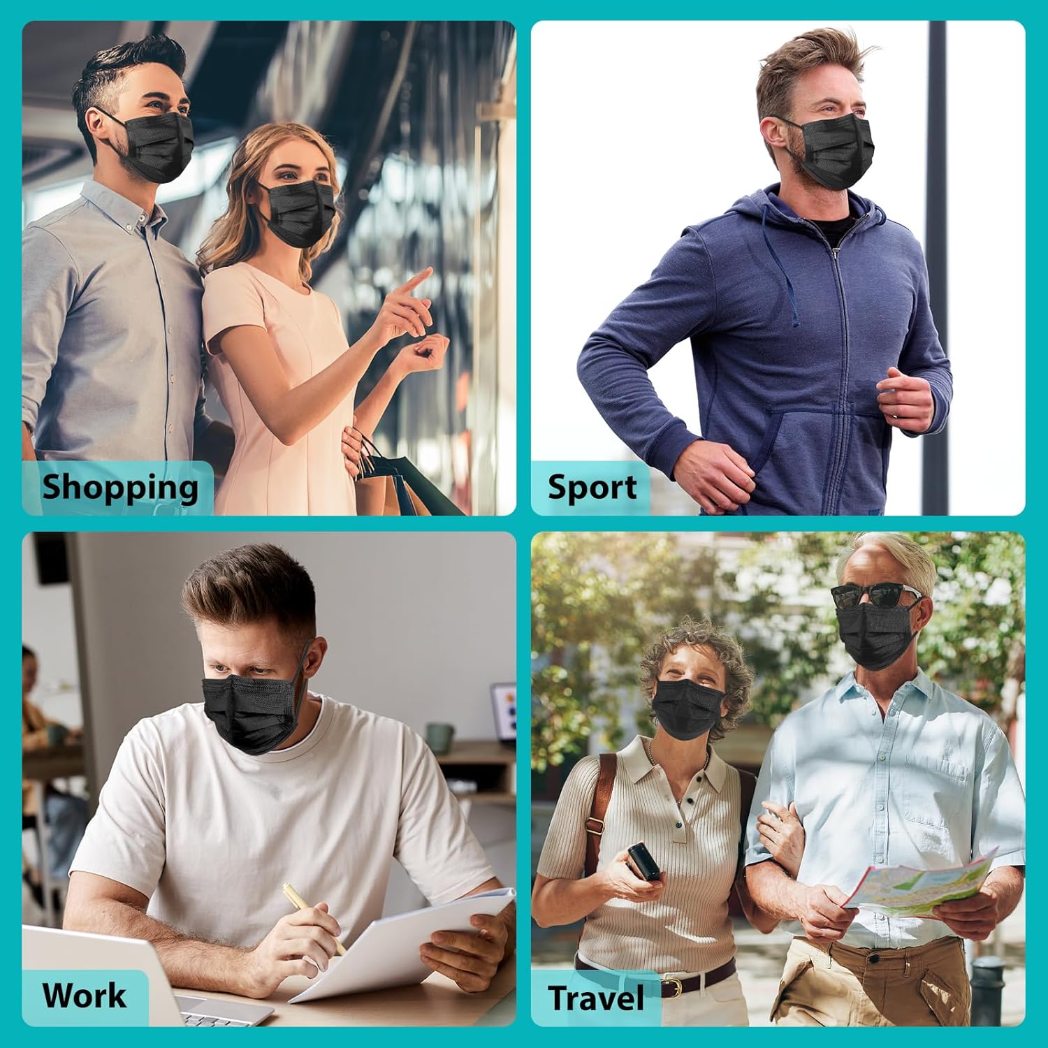 ZTANPS 100 PCS Disposable Face Masks, Black Disposable Masks, 3 Ply Protection Face Masks