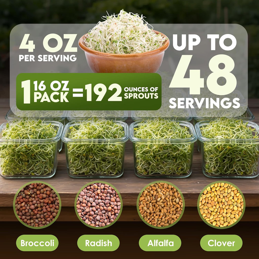 Nature Jim’s Sprouts Organic Salad Mix – Non-GMO Microgreen Seeds, Perfect for Growing Nutritious Organic Broccoli, Alfalfa, Radish & Clover Sprouts – Easy Indoor/Outdoor Home Sprouting Seeds – 1lb