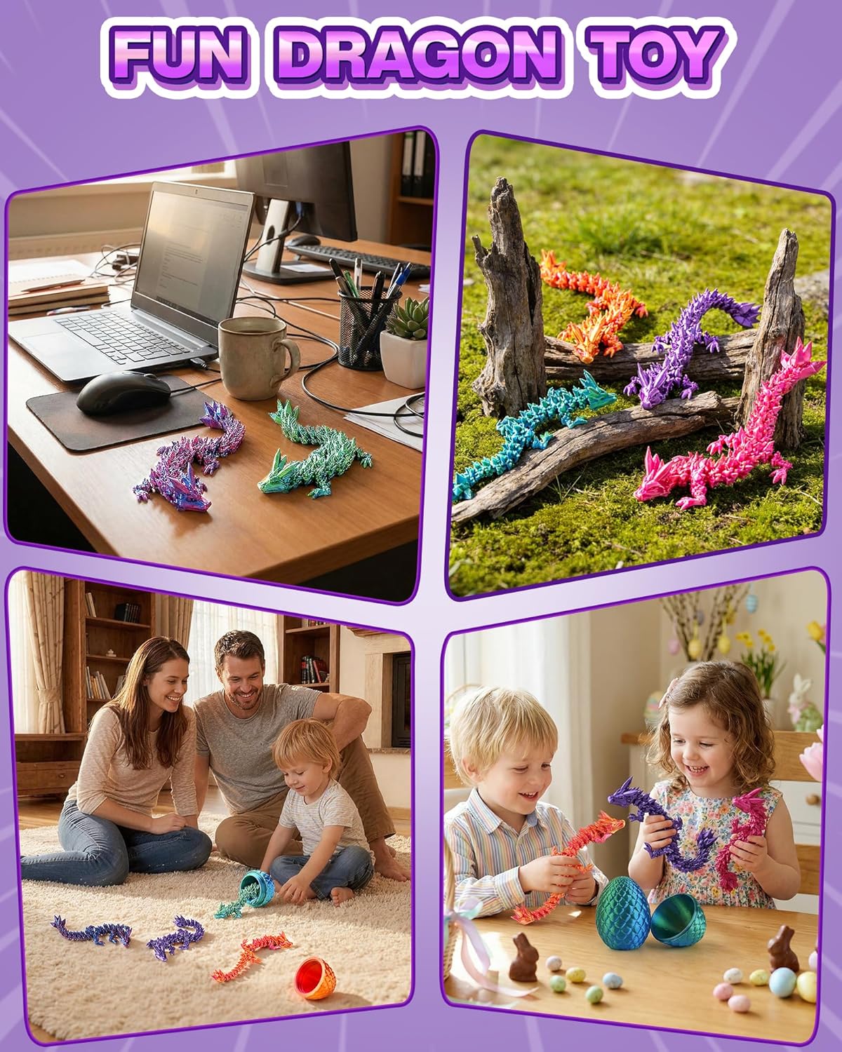 12PACK 3D Printed Dragon Eggs, Easter Basket Stuffers for Children and Teens, Unique Easter Toys & Gifts for Boys, Mini Articulated Dragon Toys for Kids.