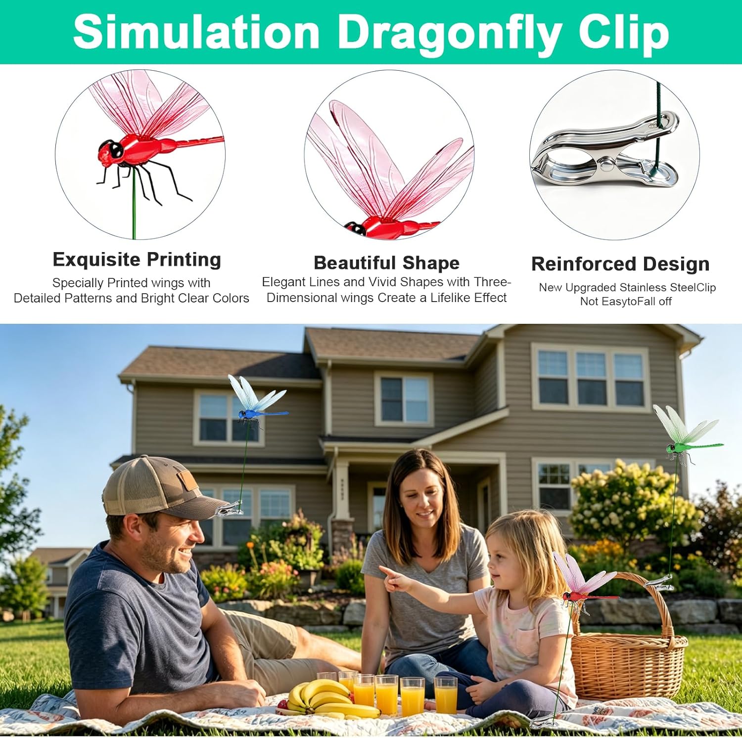 12 Pack Dragonfly Clip,Fake Dragonflies, Humming Bird Stakes Fake, Plastics Dragonfly for Garden Stakes Decor Yard Ornaments for Hat,Deer and Horse,Fly Scare Devices for Indoor Outdoor