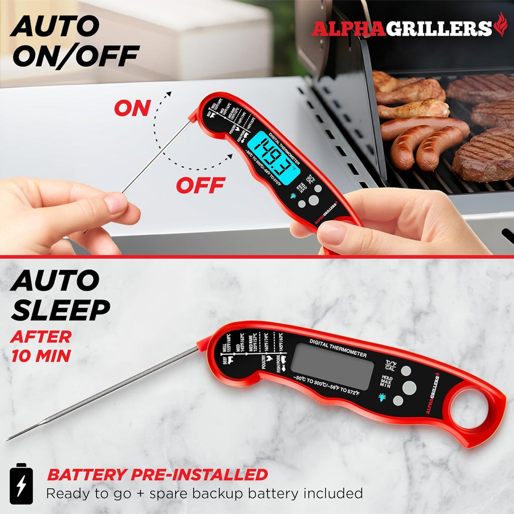 Alpha Grillers Meat Thermometer Digital – Instant Read Food Thermometer for Cooking & Grilling – Professional Kitchen Gifts for Men, Dad & Mom
