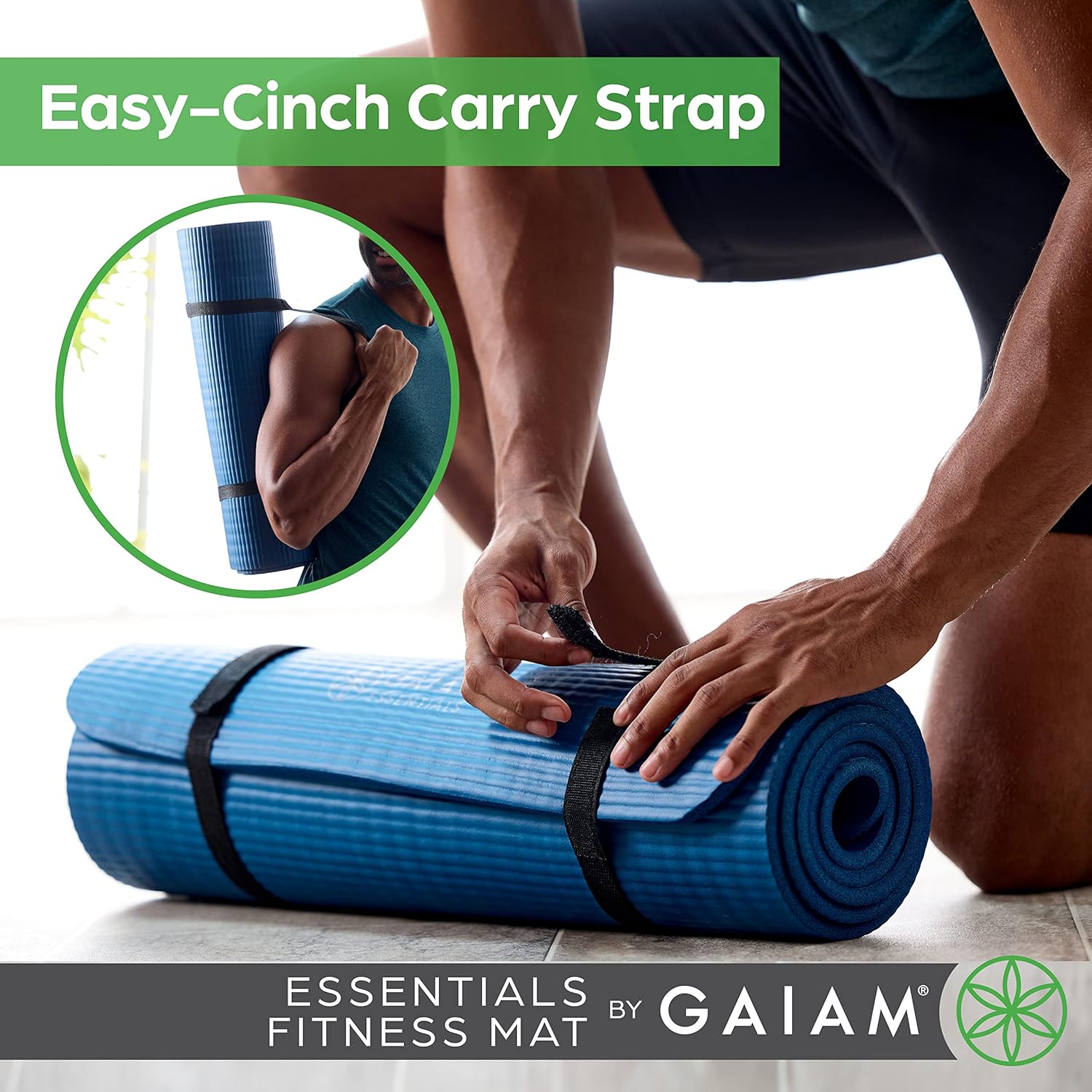 Gaiam Yoga Mat, Pilates & Exercise Mat, Thick 2/5" (10mm) Workout Mat with Easy-Cinch Carrying Strap for Home & Gym Workouts