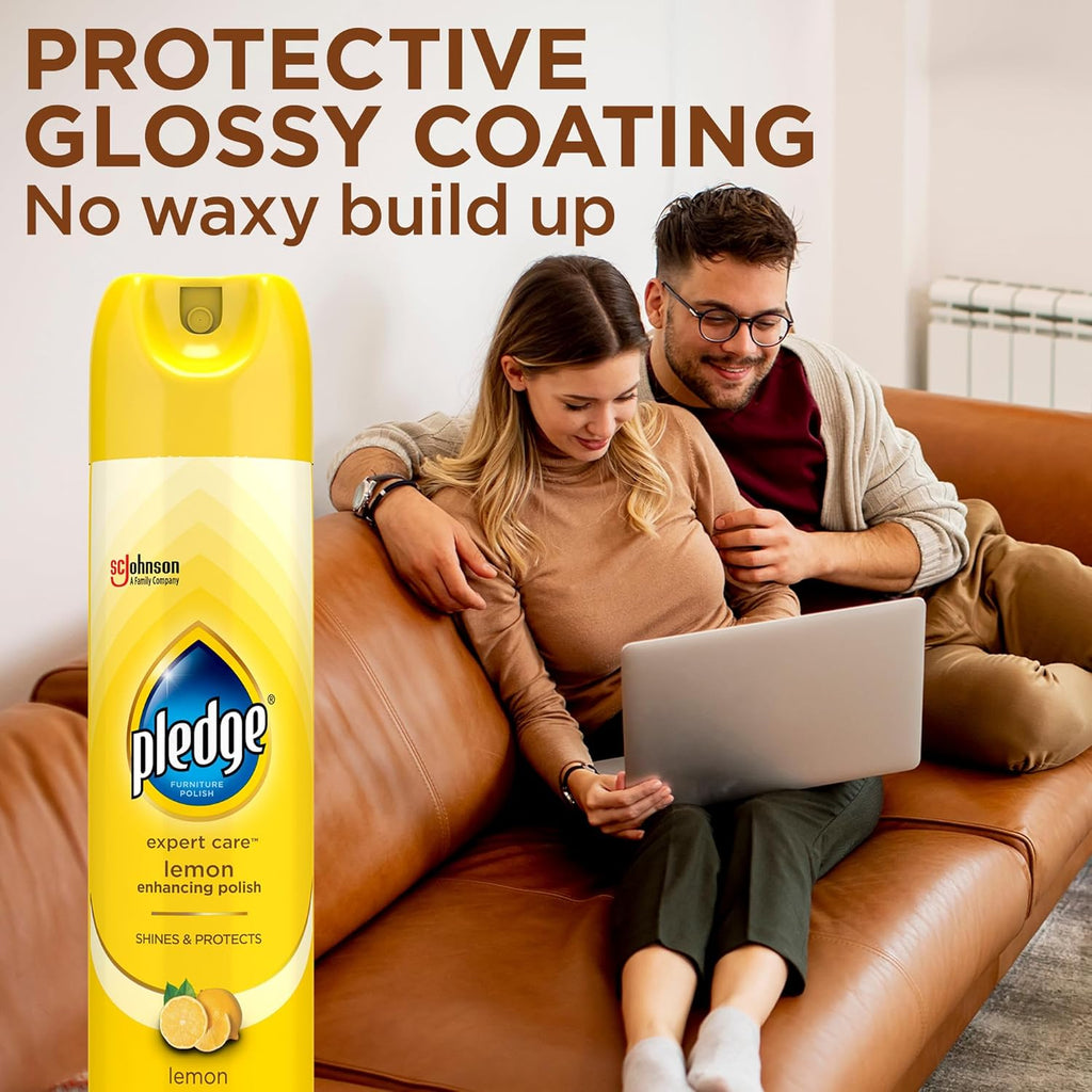 Pledge Enhancing Polish Spray, Wood Furniture & Stainless Steel Polish, Remove Dust and Fingerprints, Fast Shine and Protect, Prevent Scratches & Knicks - Lemon Scent, 9.7oz, Pack of 3