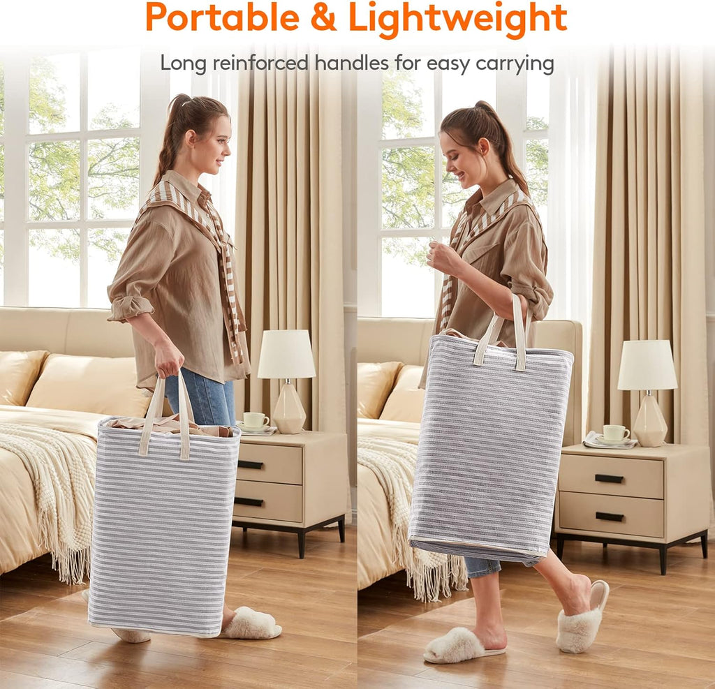 Lifewit 2 Pack Laundry Basket 80L Each, Collapsible Clothes Hamper with Reinforced Handles, Freestanding Waterproof Design for Bedroom and Laundry Room, Grey 160L Total