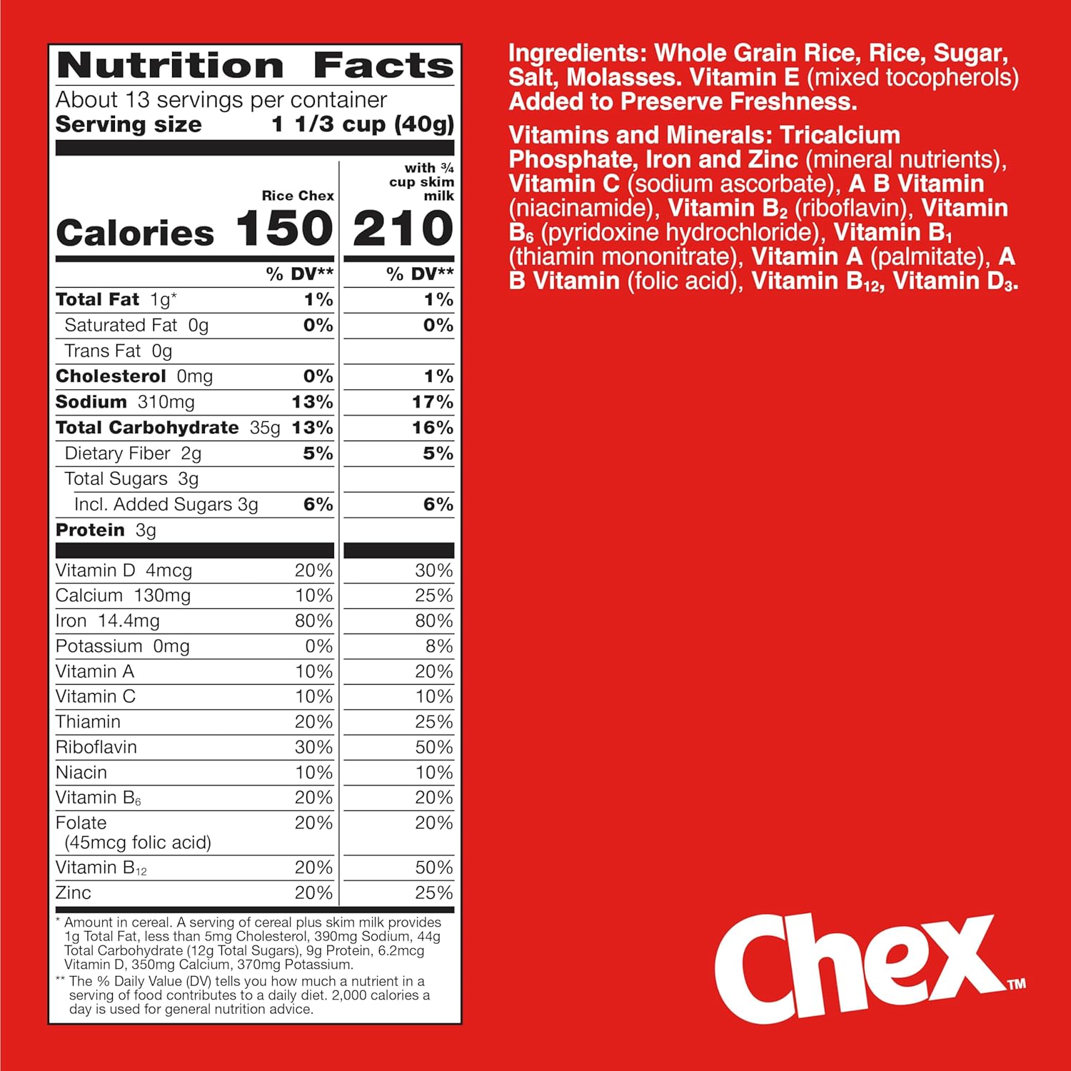 Rice Chex Gluten Free Breakfast Cereal, Homemade Chex Mix Ingredient, Family Size, 18 oz