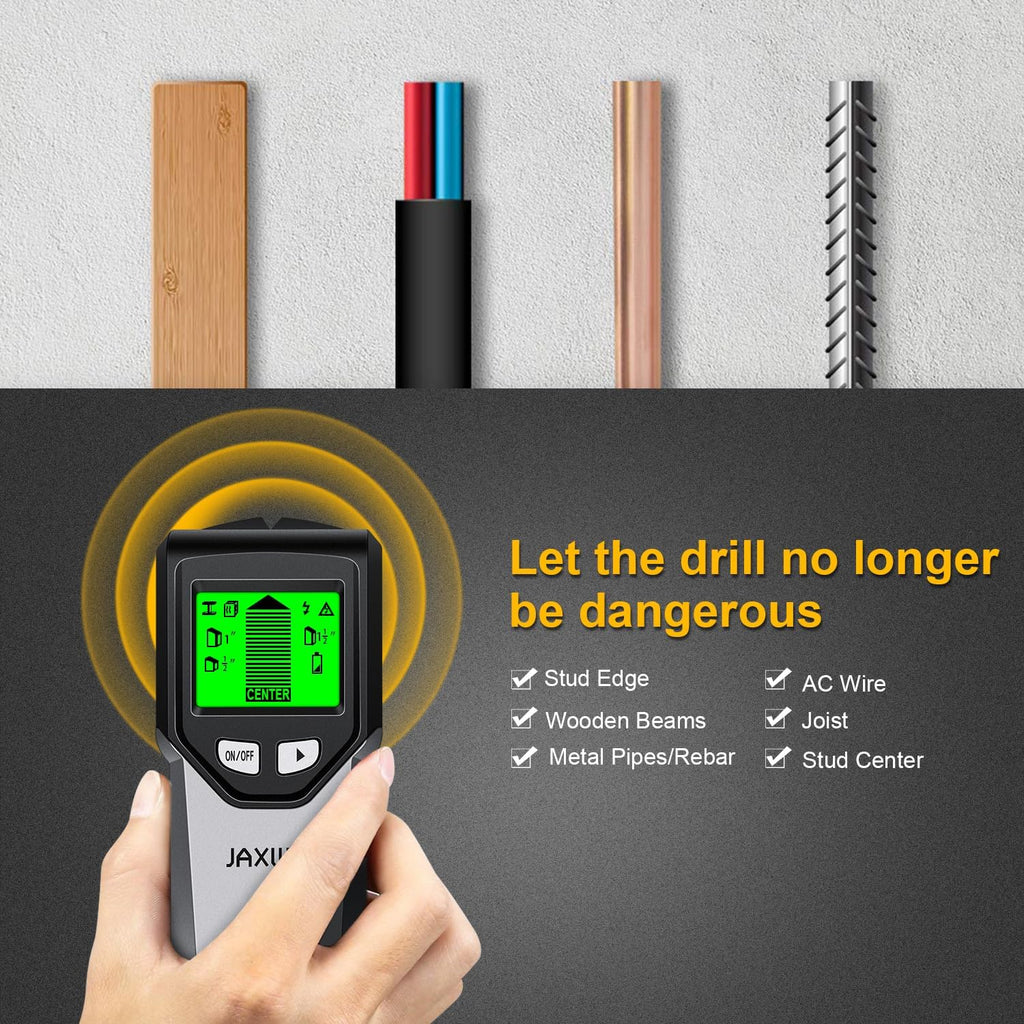 Stud Finder Wall Scanner - 5 in 1 Stud Finder Tool w/Smart Chip and HD LCD Display, Stud Detector Beam Finders for the Center and Edge of Wood AC Wire Metal Studs Joist Pipe (‎Silver Plate)
