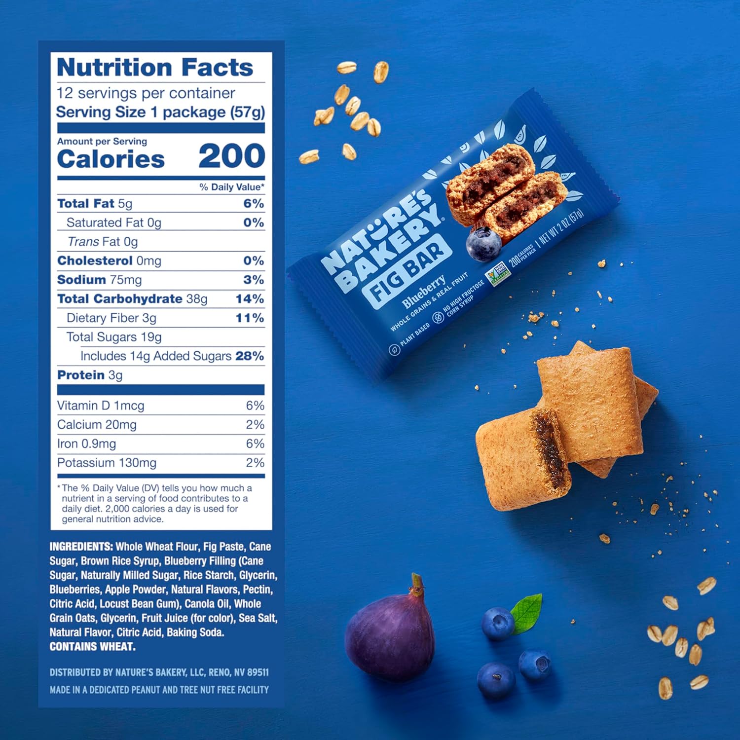 Nature's Bakery Whole Wheat Fig Bars, Blueberry, Real Fruit, Vegan, Non-GMO, Snack bar, Twin packs- 12 count