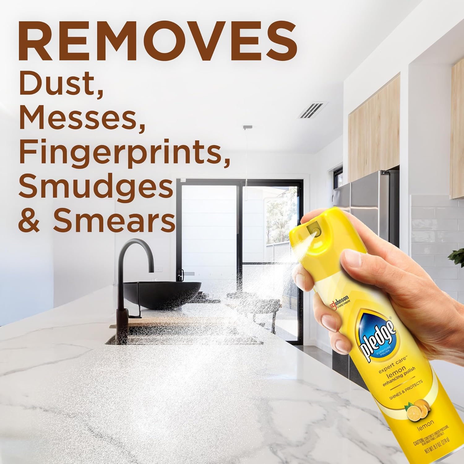 Pledge Enhancing Polish Spray, Wood Furniture & Stainless Steel Polish, Remove Dust and Fingerprints, Fast Shine and Protect, Prevent Scratches & Knicks - Lemon Scent, 9.7oz, Pack of 3