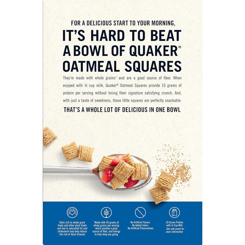 Quaker Oatmeal Squares Breakfast Cereal, Brown Sugar, 21oz Family Size Box