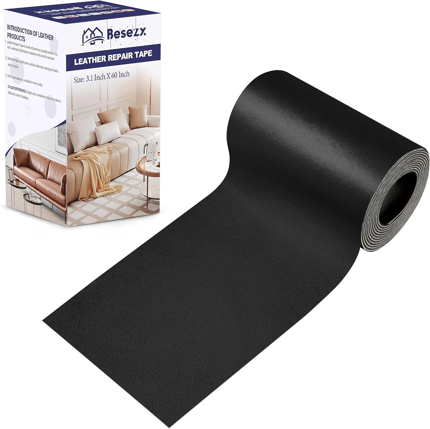 Besezx Leather Repair Patch Tape Kit, Self Adhesive Leather Repair for Furniture, Couch, Sofa, Car Seats,Office Chair,Vinyl Repair Kit.3.1inx60in