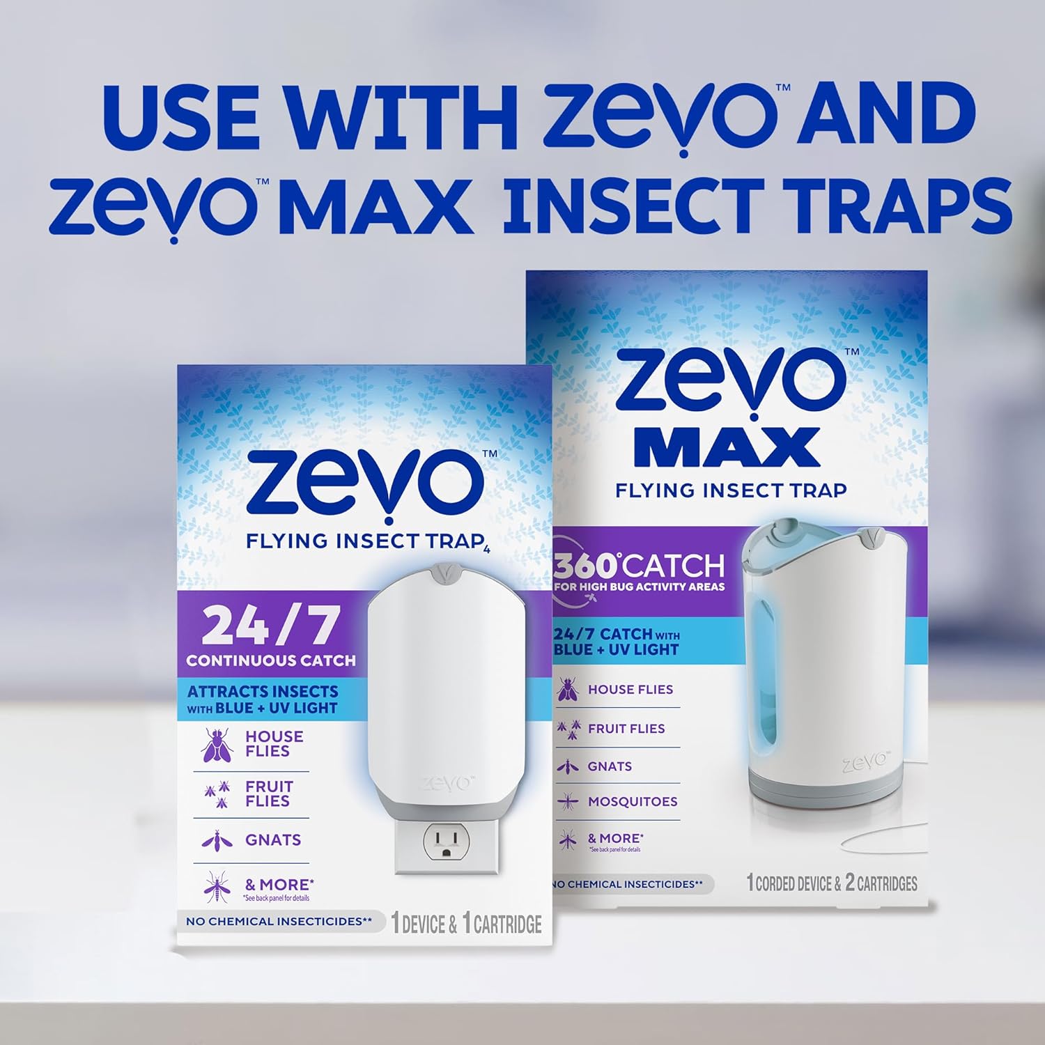Zevo Flying Insect Trap Official Refill Cartridges - Fits Both Zevo Trap & MAX Indoor Fly Trap - Authentic Trap+Lock Technology to Catch Gnats, House & Fruit Flies (4 Official Refill Cartridges)
