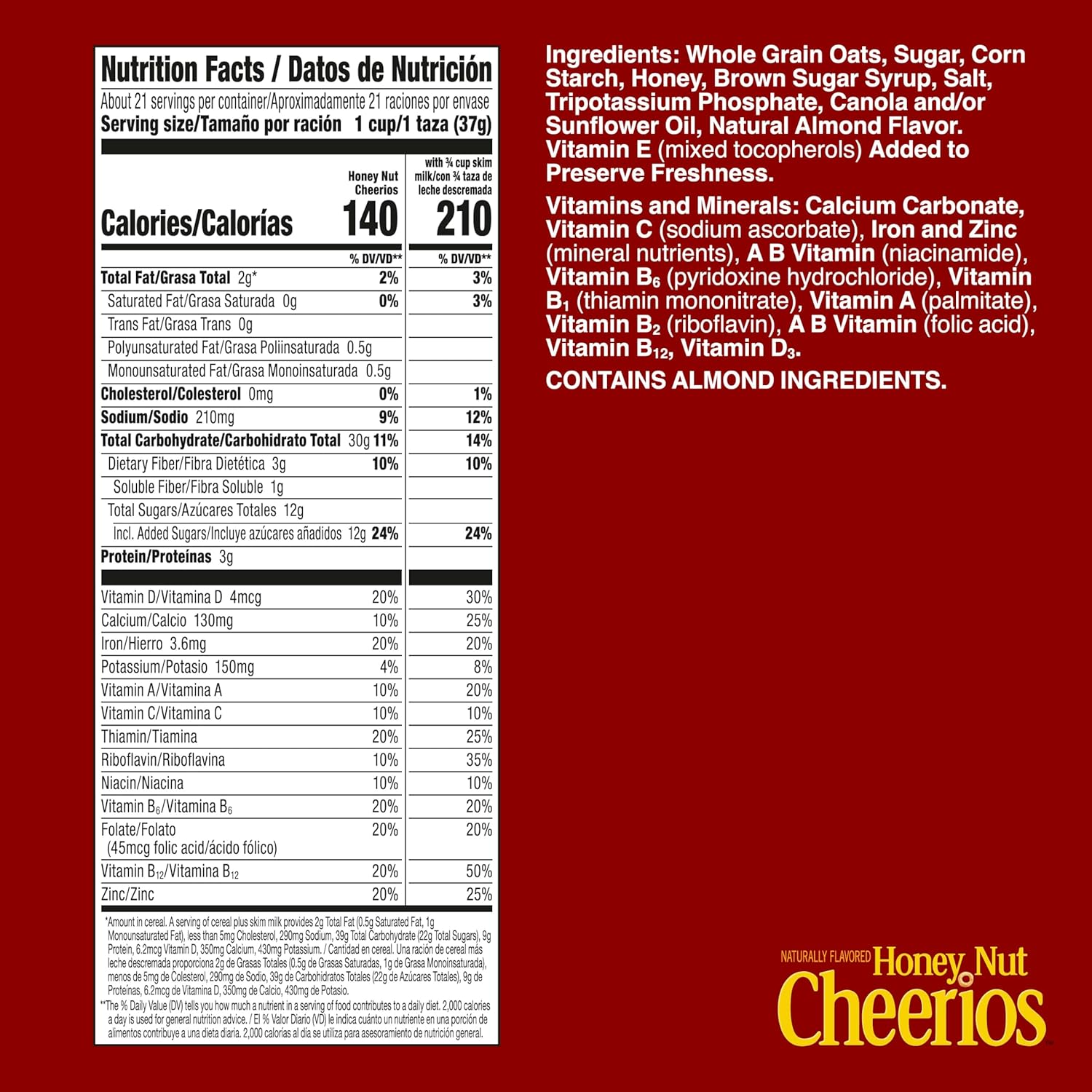 Honey Nut Cheerios, Heart Healthy Gluten Free Breakfast Cereal with Whole Grain Oats, Giant Size, 27.2 oz