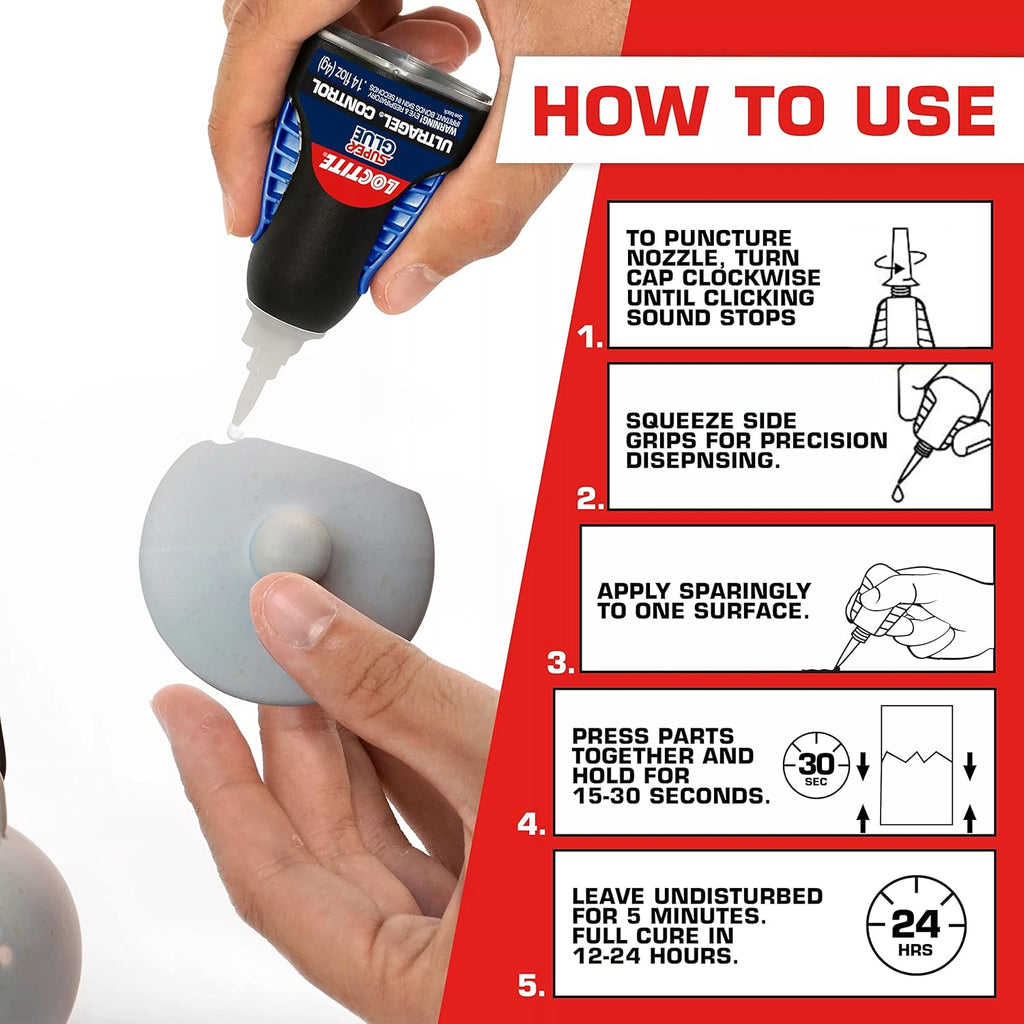 Loctite Super Glue Ultra Gel Control, Clear, 0.14 fl oz Bottle, 1 Pack - Superglue for Plastic, Wood, Metal, Crafts & Repair, Cyanoacrylate Adhesive Instant Glue, Quick Dry