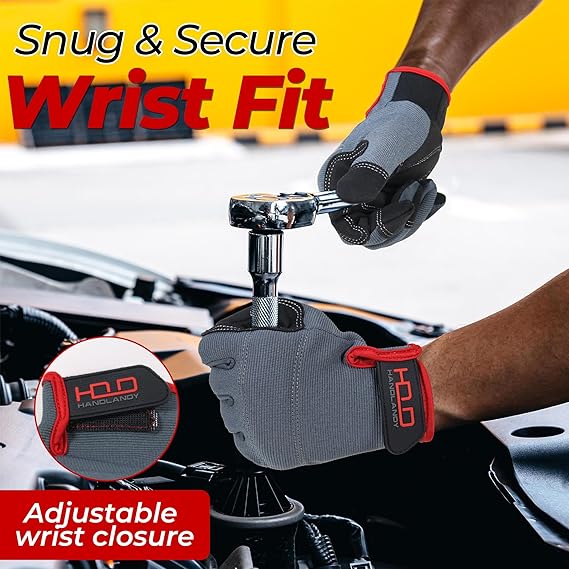 HANDLANDY Work Gloves for Men & Women, Utility Mechanic Working Gloves Touch Screen, Flexible Gardening Gloves for Yard