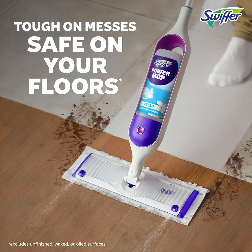 Swiffer PowerMop Multi-Surface Mop Kit for Floor Cleaning, Fresh Scent, Mopping Kit Includes PowerMop, 2 Mopping Pad Refills, 1 Floor Cleaning Solution with Fresh Scent and 2 Batteries