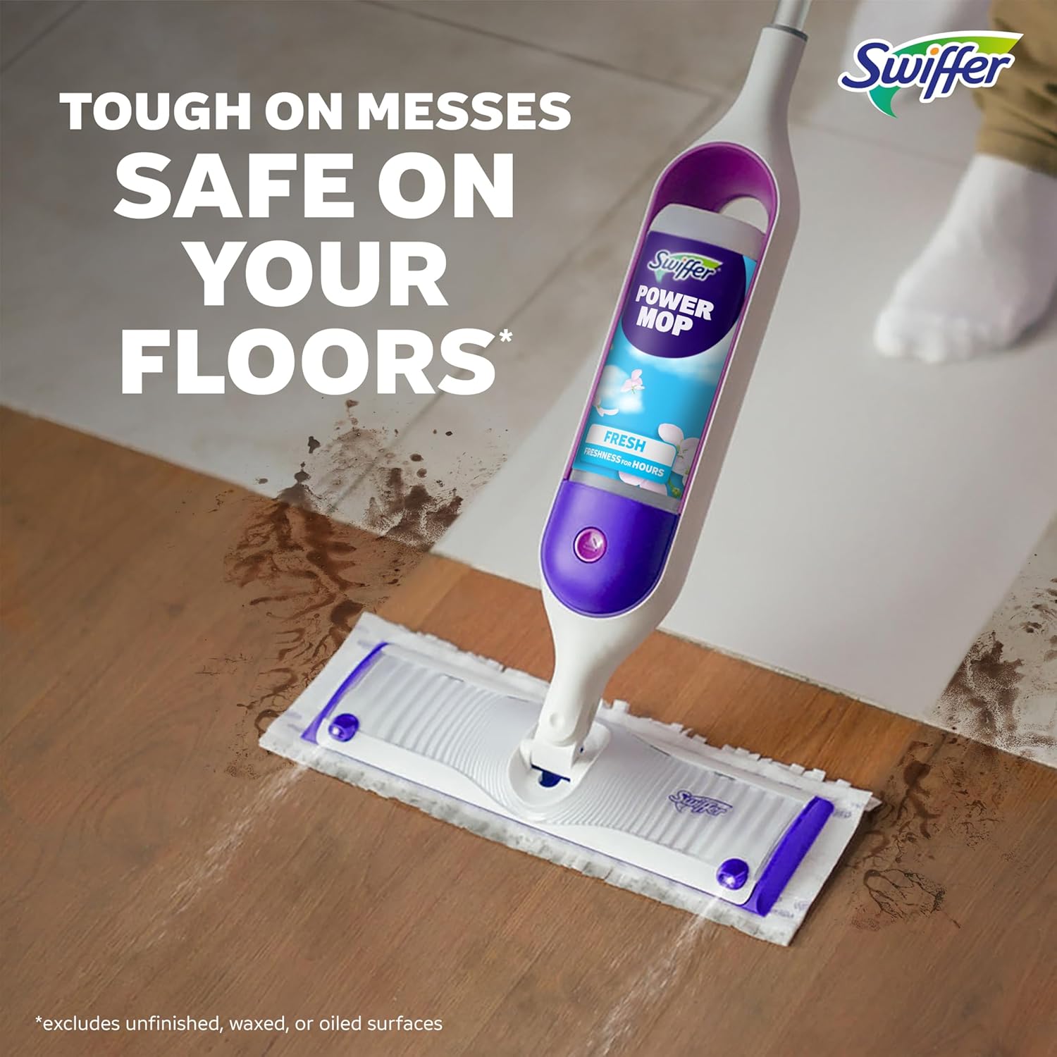 Swiffer PowerMop Multi-Surface Mop Kit for Floor Cleaning, Fresh Scent, Mopping Kit Includes PowerMop, 2 Mopping Pad Refills, 1 Floor Cleaning Solution with Fresh Scent and 2 Batteries