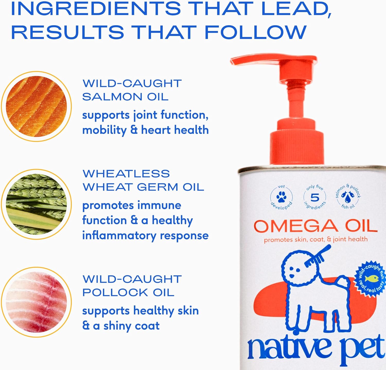 Native Pet Omega 3 Fish Oil for Dogs & Cats – Wild Alaskan Salmon Oil for Dogs Skin and Coat, Supports Joints, Heart & Shedding – Fast-Absorbing Omega 3 6 9 Liquid Supplement – 8oz