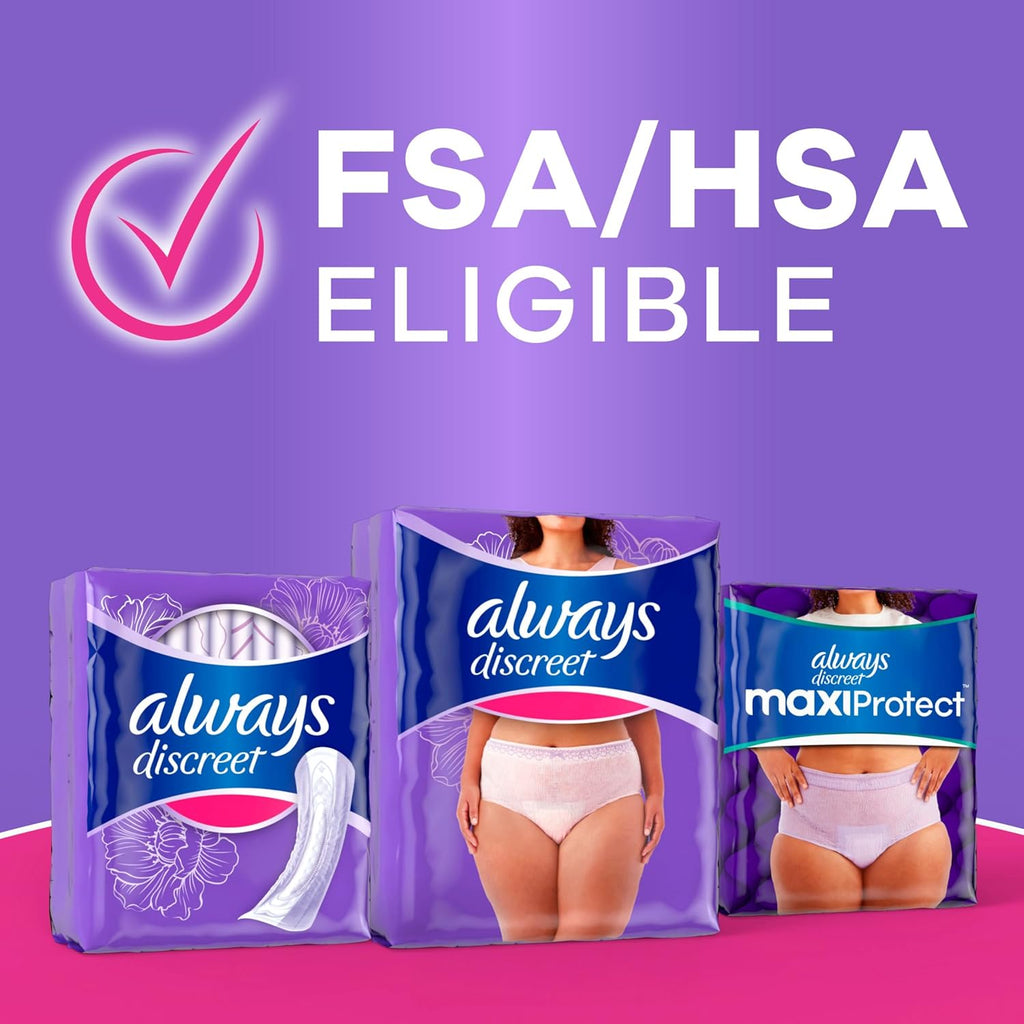 Always Discreet Adult Diapers for Women, Incontinence Underwear, Postpartum Essentials, Disposable Briefs, Max Absorbency, Bladder Leak Protection, Small/Medium, 32ct
