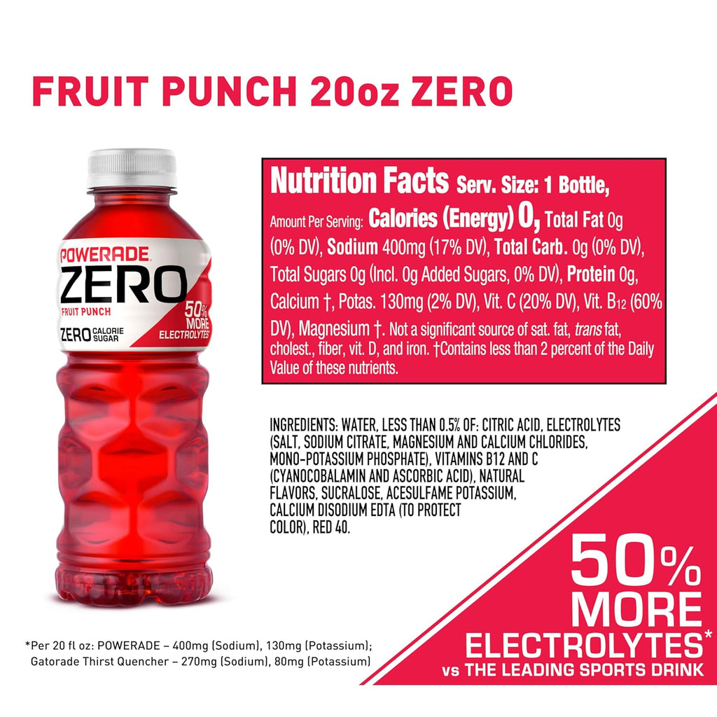 POWERADE ZERO Fruit Punch, 20 fl oz, 8 Pack