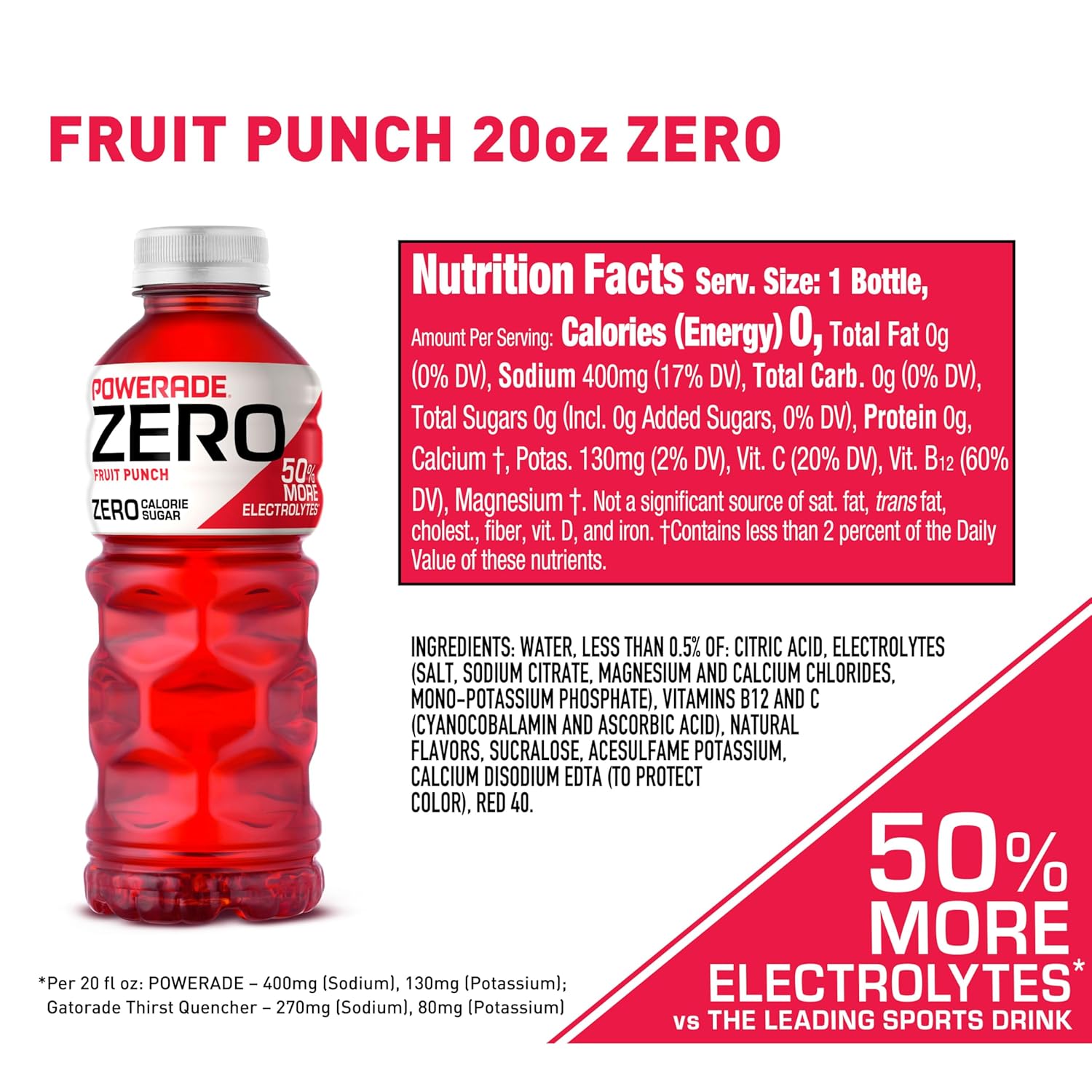 POWERADE ZERO Fruit Punch, 20 fl oz, 8 Pack