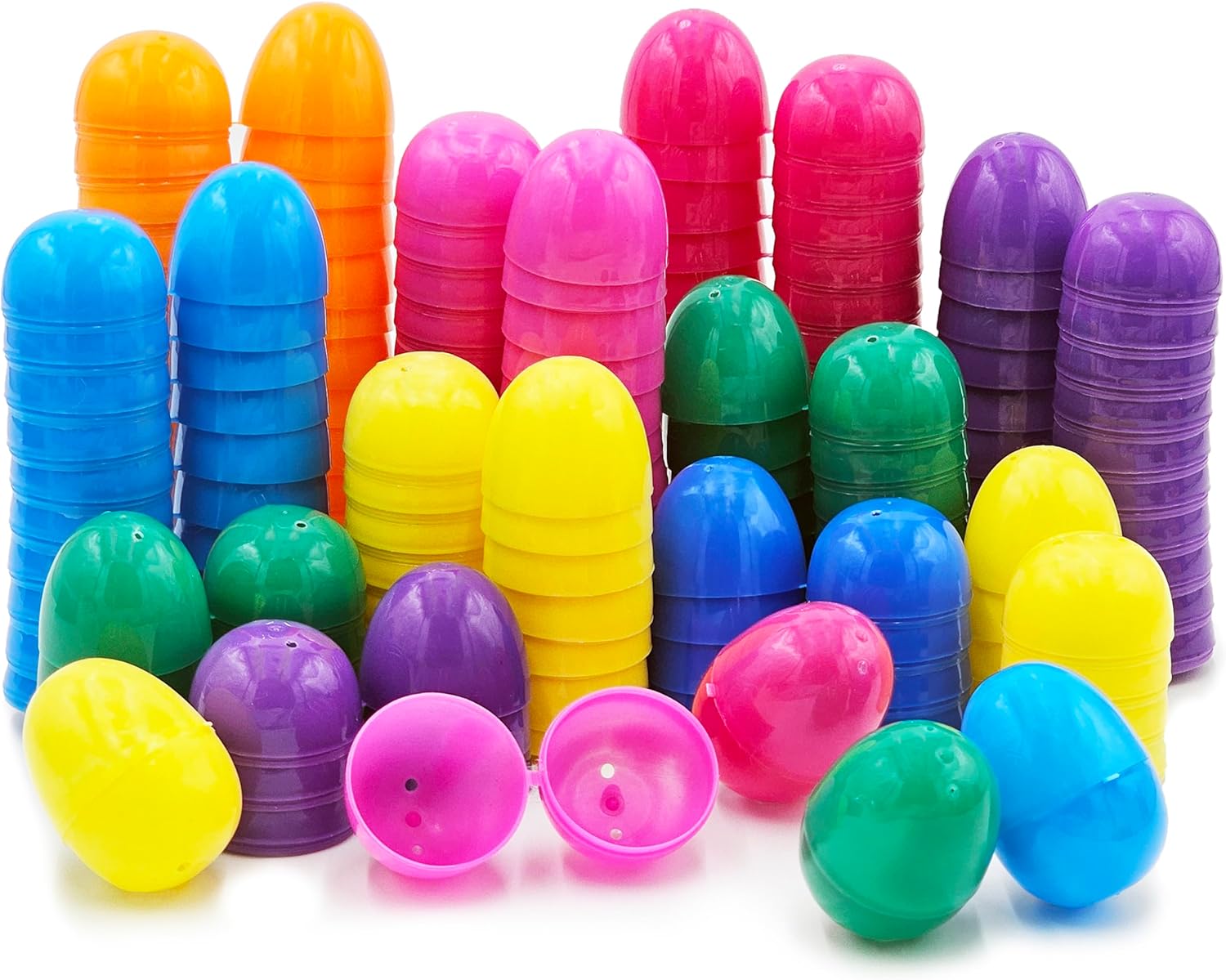 The Dreidel Company Fillable Easter Eggs 50-Pack with Hinge Bulk Colorful Bright Plastic Easter Eggs, Perfect for Easter Egg Hunt, Suprise Egg, Easter Hunt, 2.25" Assorted Colors (50-Pack)