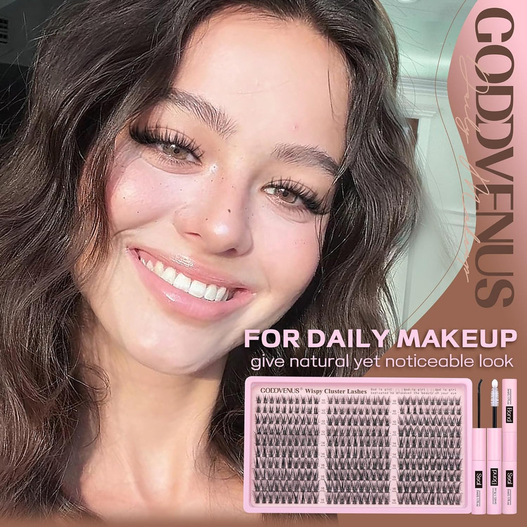 Goddvenus Lash Clusters Kit Wispy Eyelash Clusters Lashes Natural DIY Lash Extension Kit 10-16mm Cluster Eyelash Extensions Kit 300pcs C Curl Individual Lashes Cluster Eyelash (No Tweezers)
