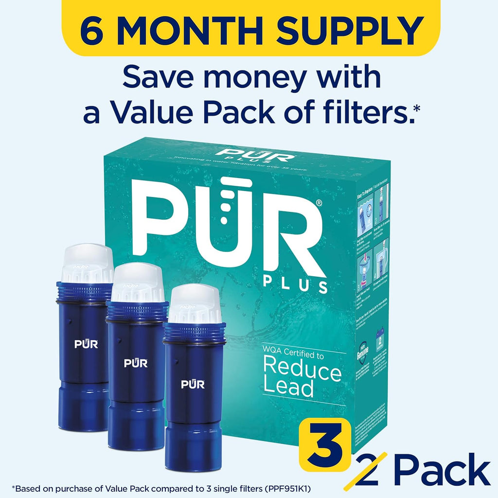 PUR Plus Water Filter Replacement for Pitchers & Dispensers, 6-Month Supply, 3 Count, Blue (PPF951K3)