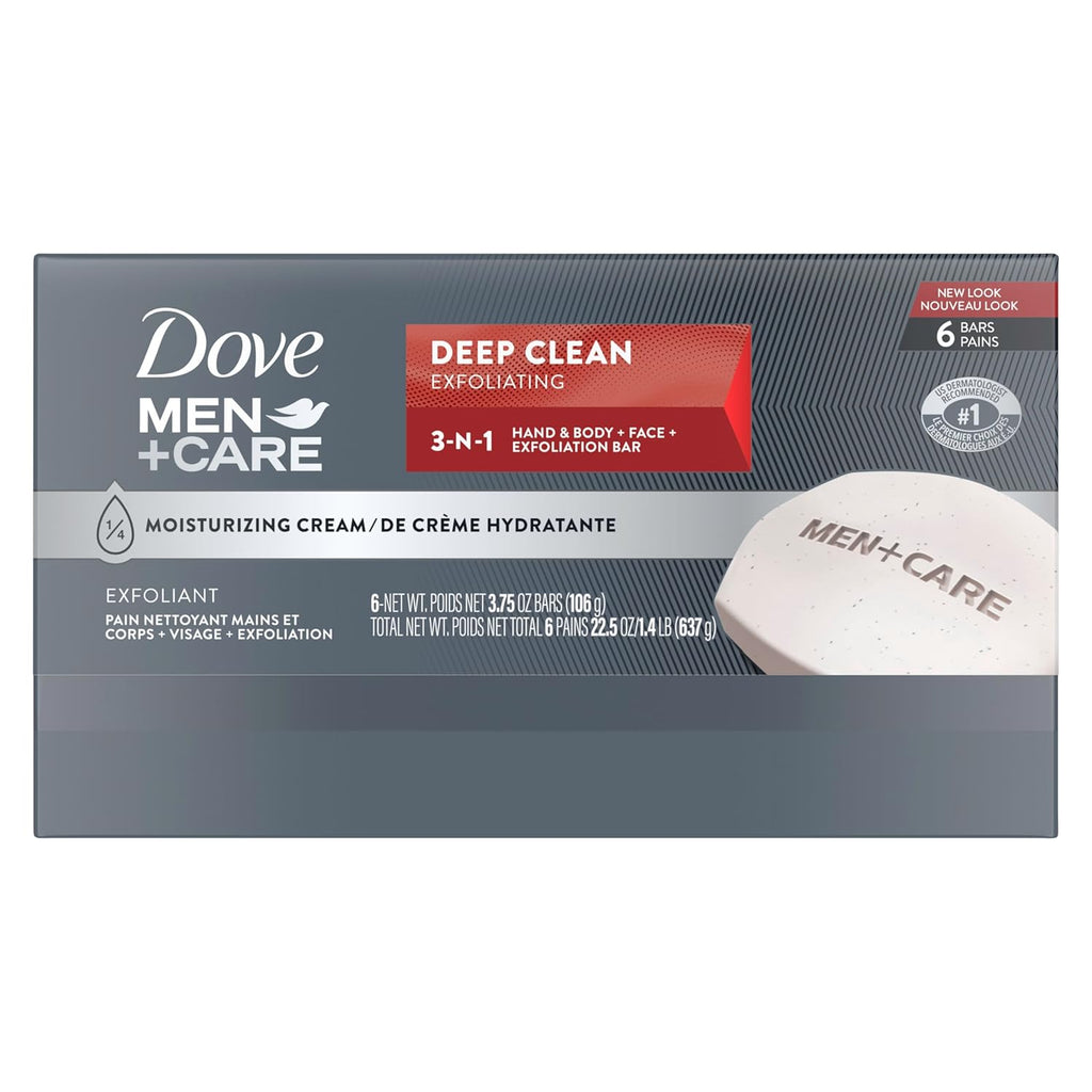 Dove Men + Care Deep Clean Body + Face Bars, Purifying Grains, 3.75 oz, 6 Ct