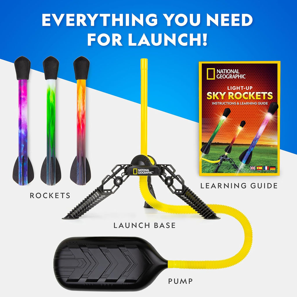 NATIONAL GEOGRAPHIC Air Rocket Toy – Ultimate LED Rocket Launcher for Kids, Jump and Launch The Light Up, Air Powered, Foam Tipped Rockets up to 100 Feet