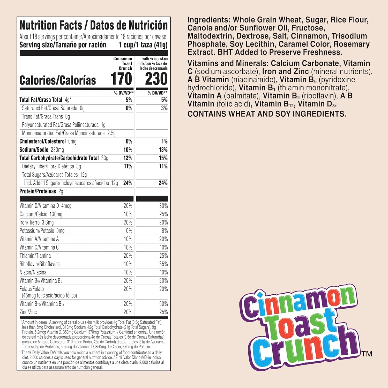 Cinnamon Toast Crunch Breakfast Cereal, Crispy Cinnamon Cereal, Mega Size, 27 oz