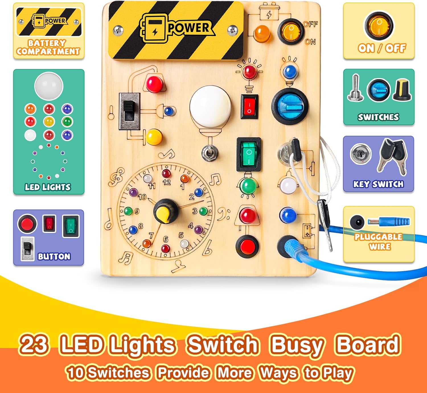 Grarain Busy Board for Toddlers - Montessori Educational Toy for 1-3 Year Old Boys & Girls | Travel-Friendly Sensory Learning Activity | Ideal for Kids with Autism(Clocks Busy Board)