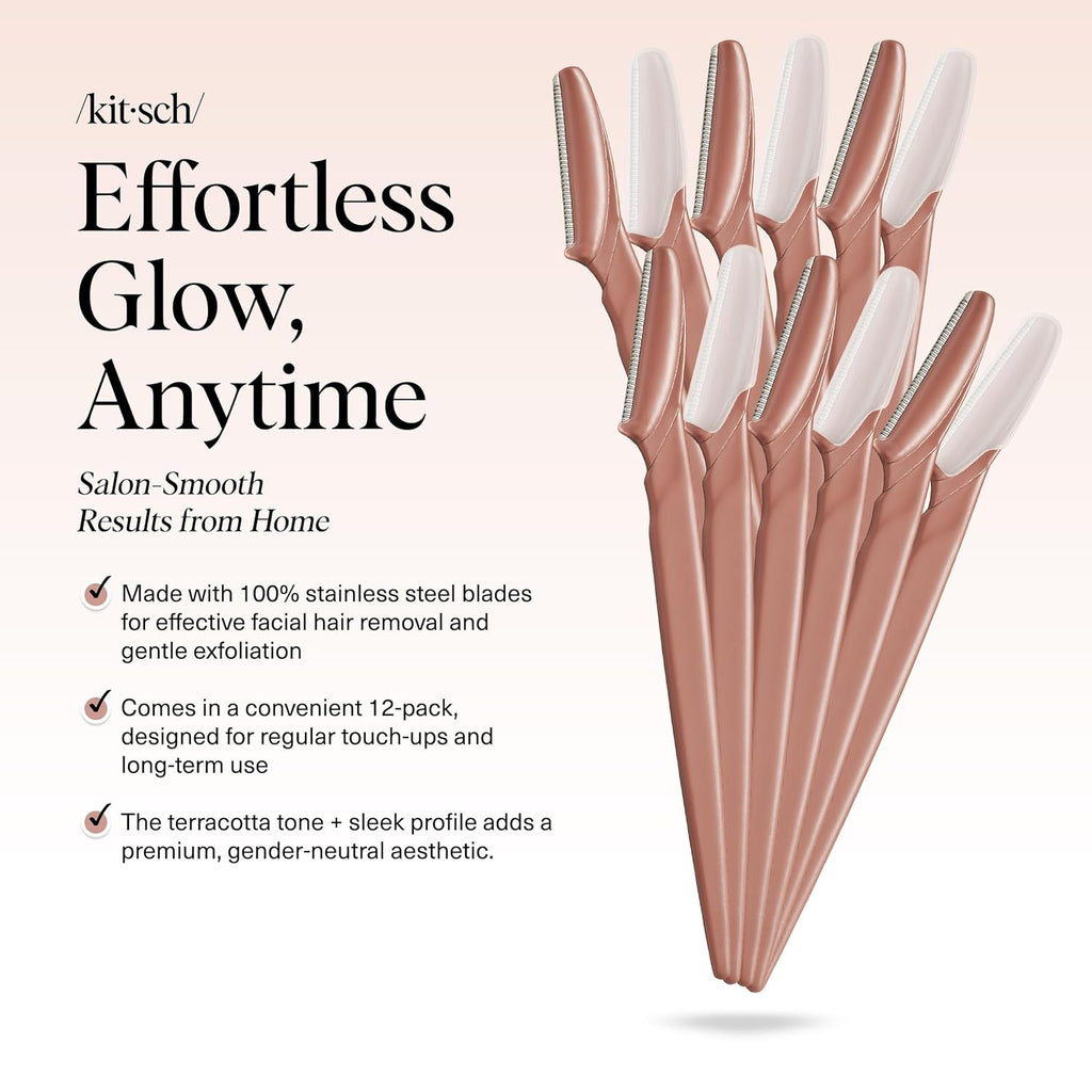 Kitsch Dermaplane Razor for Women Face – Face Razors for Women & Men, Eye Brow Razors & Face Shaver – Exfoliating Facial Razor & Dermaplaner as Skin Care Tool for Smoother Skin - Terracotta, 12 pcs