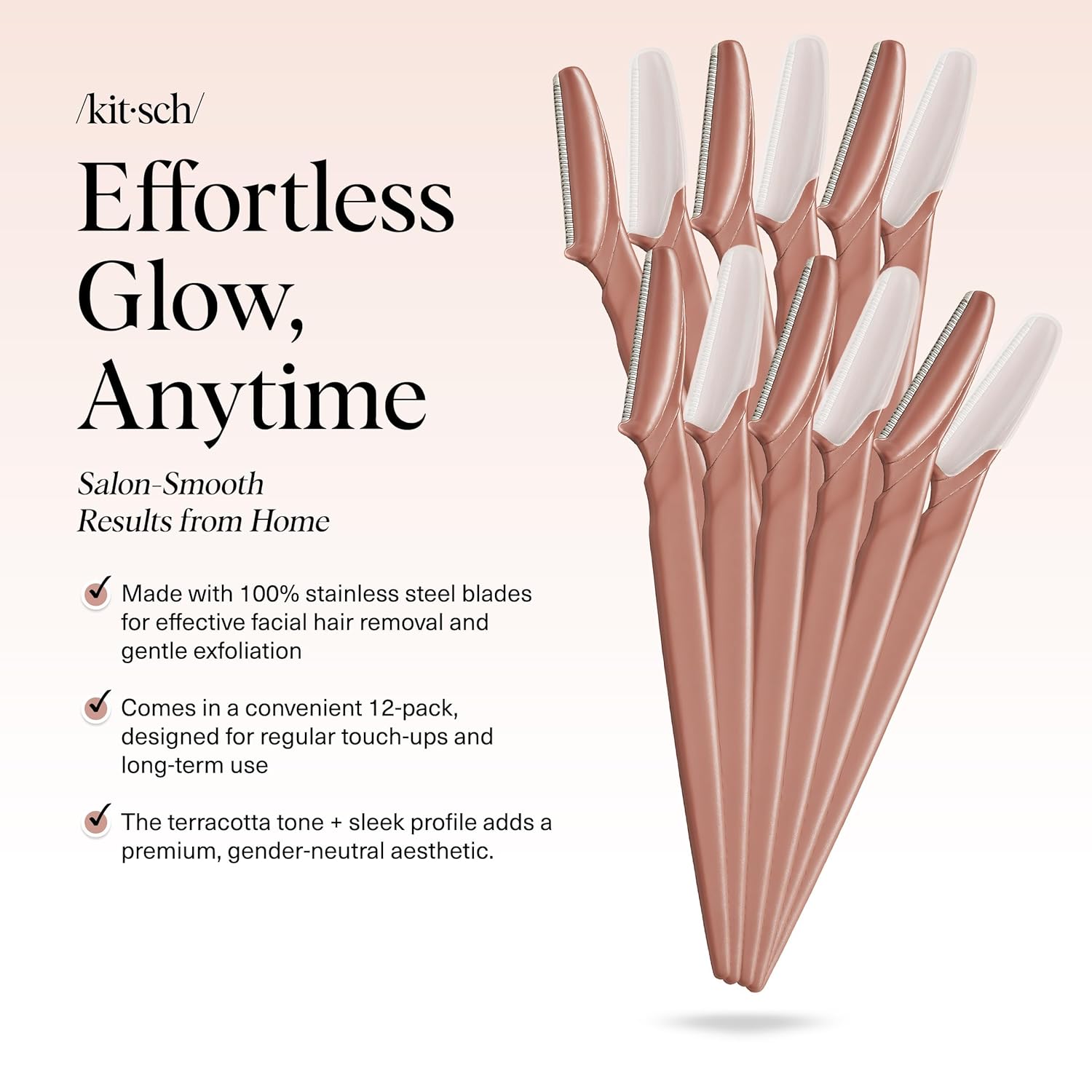 Kitsch Dermaplane Razor for Women Face – Face Razors for Women & Men, Eye Brow Razors & Face Shaver – Exfoliating Facial Razor & Dermaplaner as Skin Care Tool for Smoother Skin - Terracotta, 12 pcs