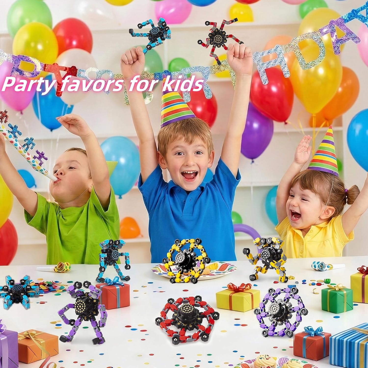 Gokeey Transformable Fidget Spinners Toys 4 Pcs for Kids and Adults Stress Relief Sensory Toys for Boys and Girls Age 8-13 Fingertip Gyros Easter Party Favors Birthday Gifts for Teens Travel Toys