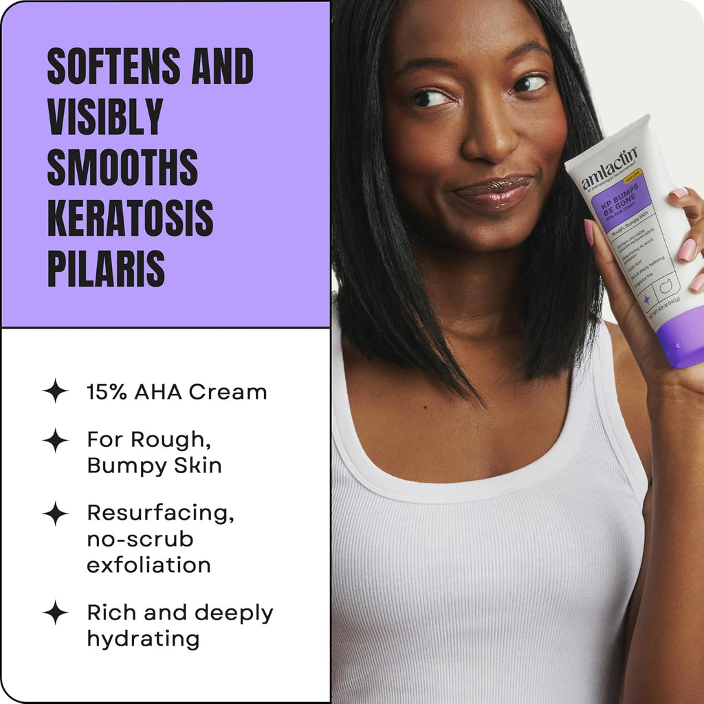 AmLactin KP Bumps Be Gone - Therapeutic Body Cream for Keratosis Pilaris - No-Scrub Exfoliator and Body Moisturizer for Dry Skin with 15% Lactic Acid AHA, 3 oz (Packaging May Vary)