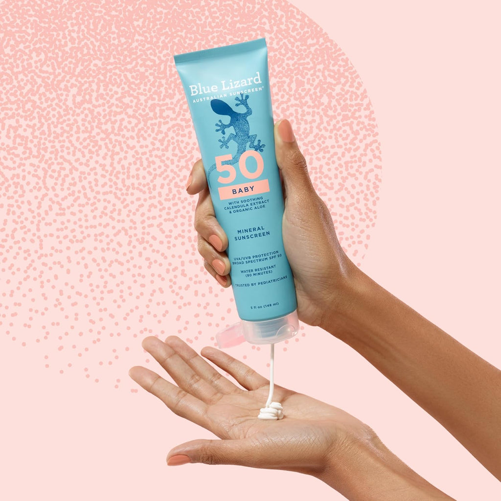 Blue Lizard BABY Mineral Sunscreen with Zinc Oxide, SPF 50+, Water Resistant, UVA/UVB Protection with Smart Cap Technology - Fragrance Free, 5 oz. Tube
