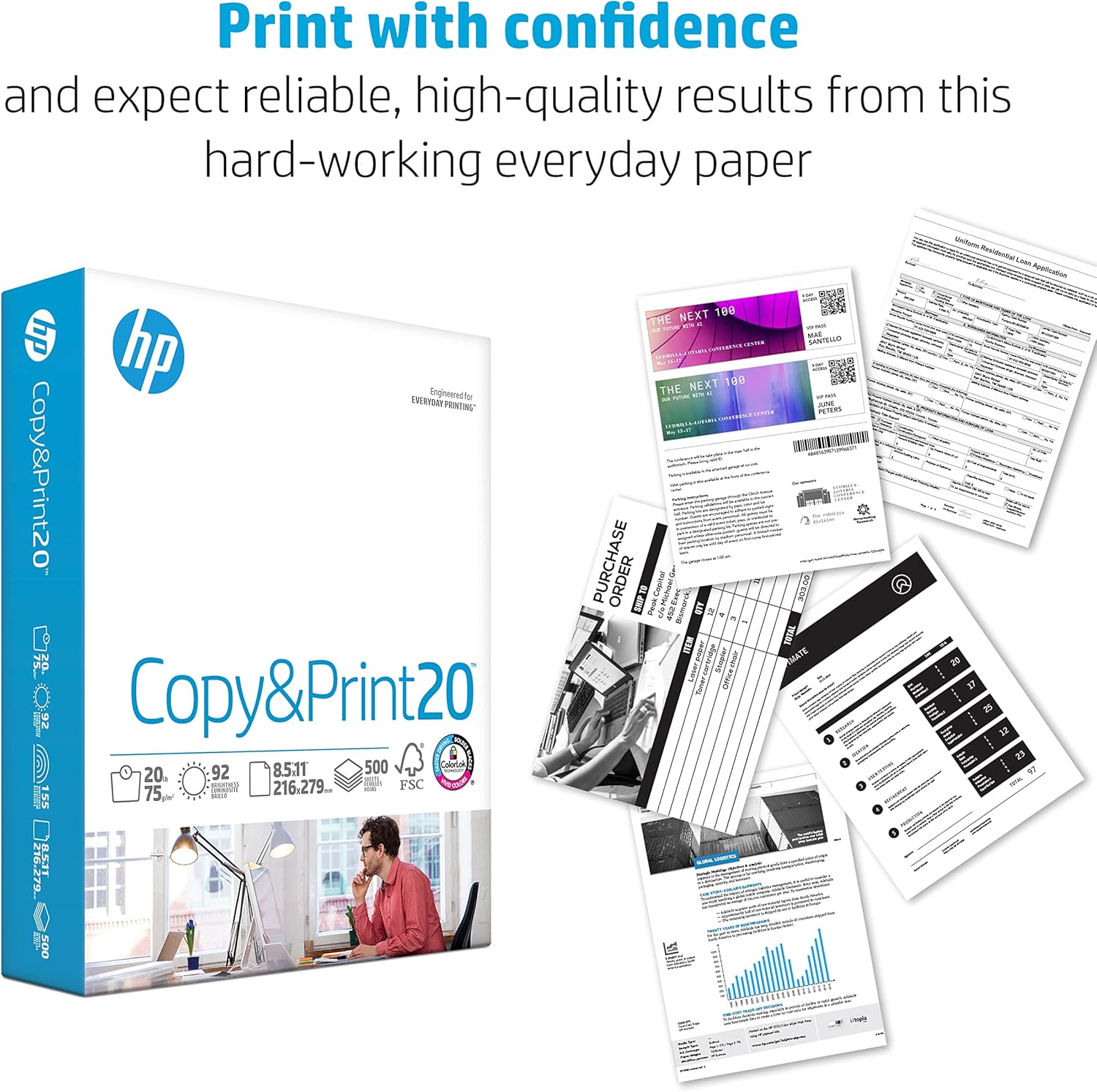 HP Printer Paper | 8.5 x 11 Paper | Copy &Print 20 lb | 1 Ream Case - 500 Sheets| 92 Bright | FSC Certified | 200060