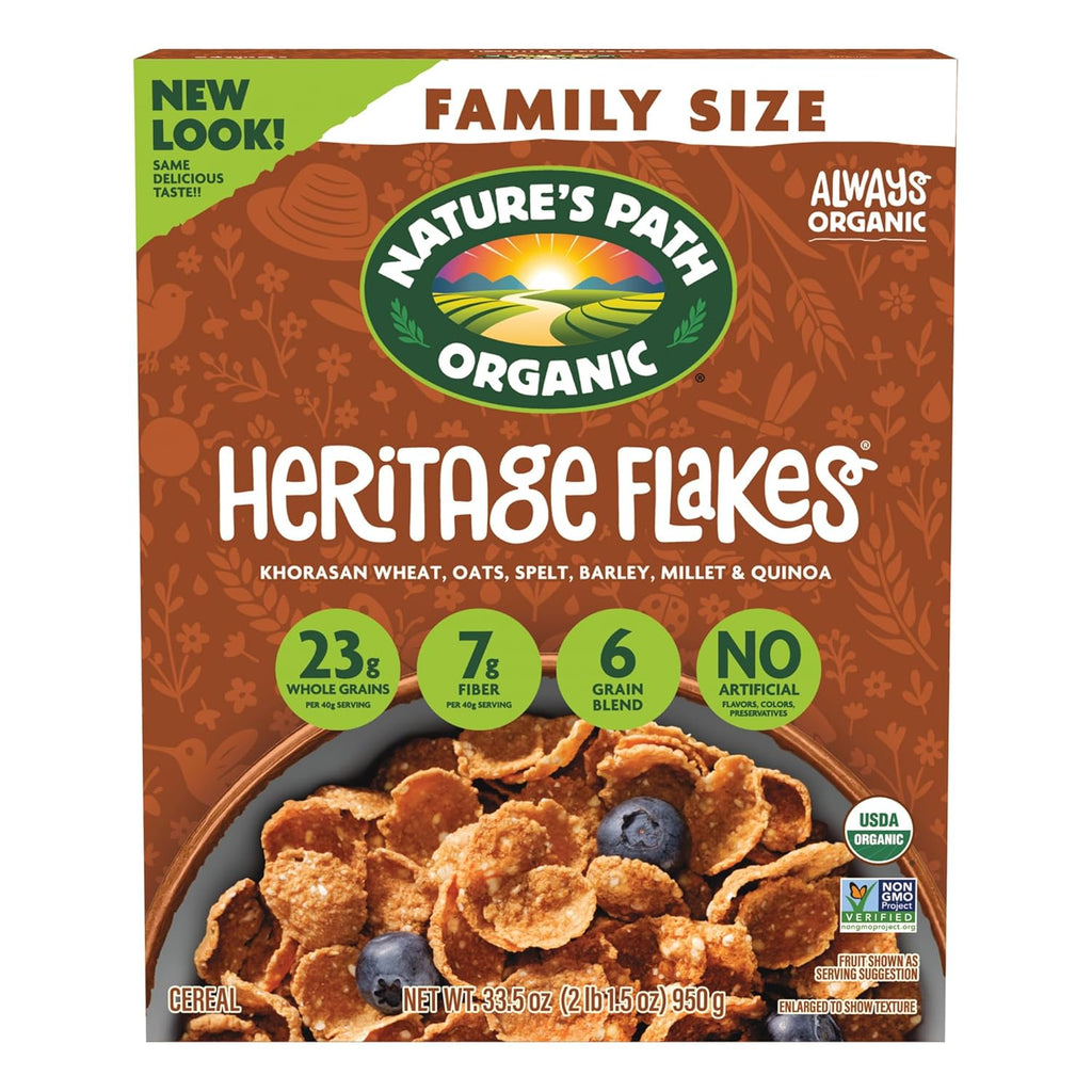 Nature's Path Organic Heritage Flakes® Cereal, 33.5 oz (Pack of 1), Ancient Grains, 23g Whole Grains, Non-GMO