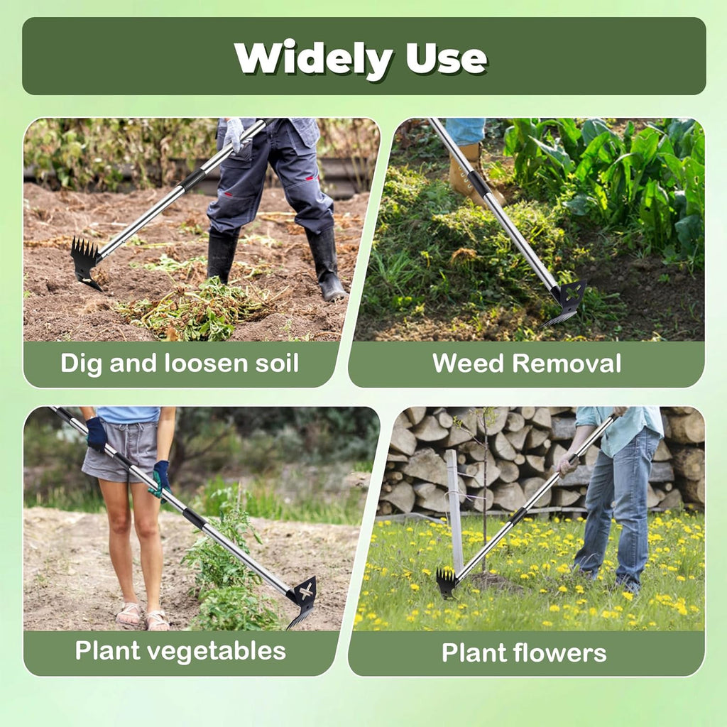 NICOFPHY Weed Puller Tool with Long Handle - 60" Manual Weeder Remover Tool, 2 in 1 Hand Weed Rake and Garden Hoe for Gardening, Heavy Duty Uprooting Weeding Pull for Yard, Lawn, Patio and Garden