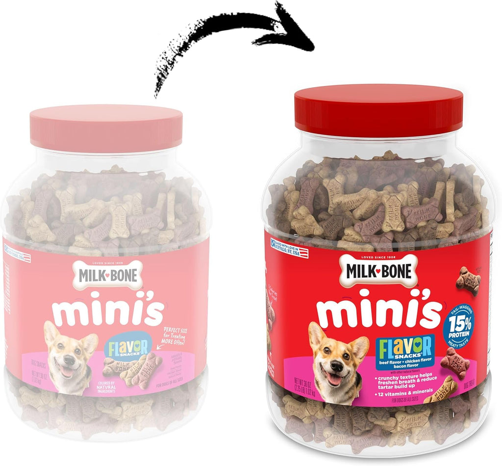 Milk-Bone Flavor Snacks Mini’s Dog Biscuits, Flavored Crunchy Dog Treats, 36 Oz. Canister