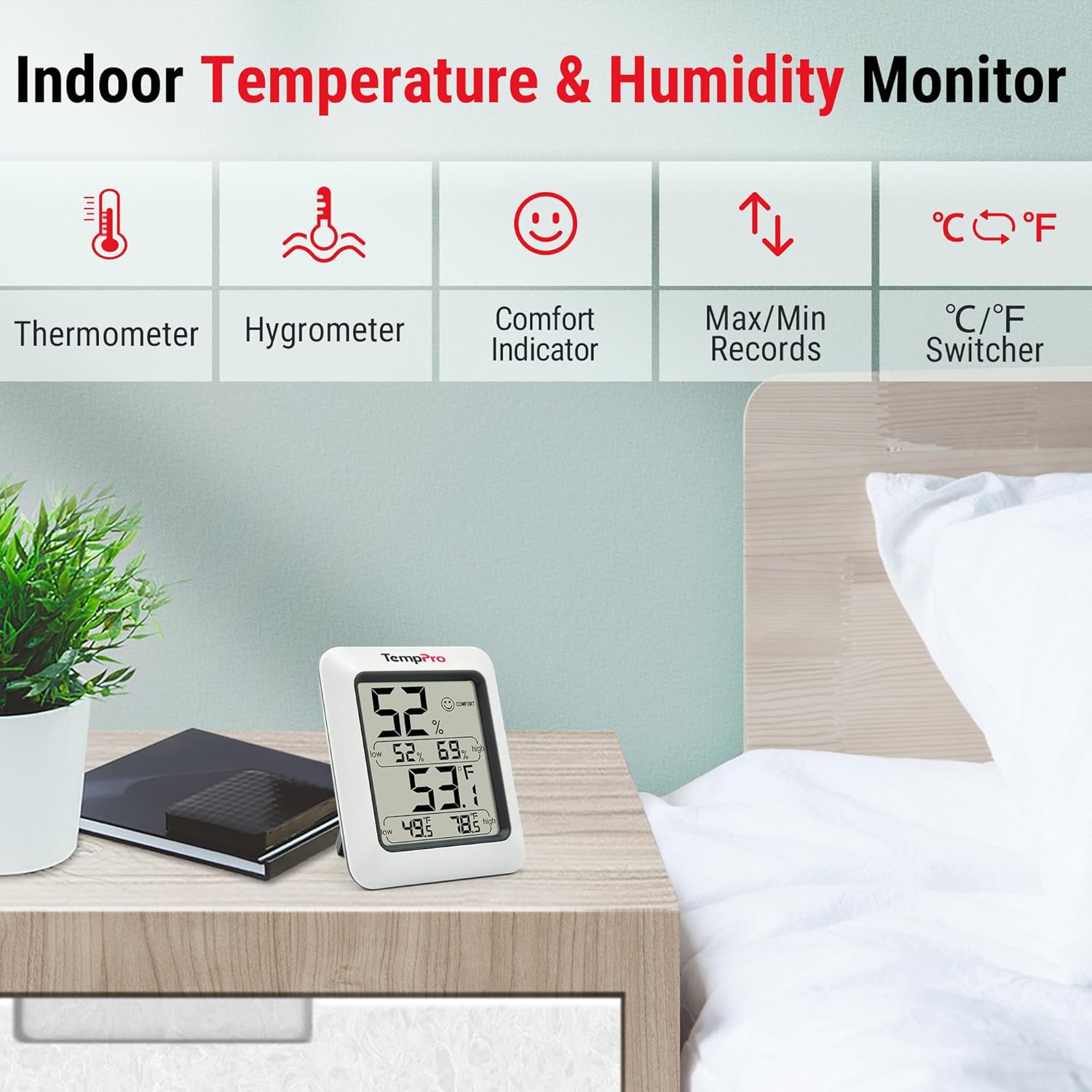 TempPro TP50 Digital Hygrometer Indoor Thermometer Room Thermometer and Humidity Gauge with Temperature Humidity Monitor(Previously ThermoPro)